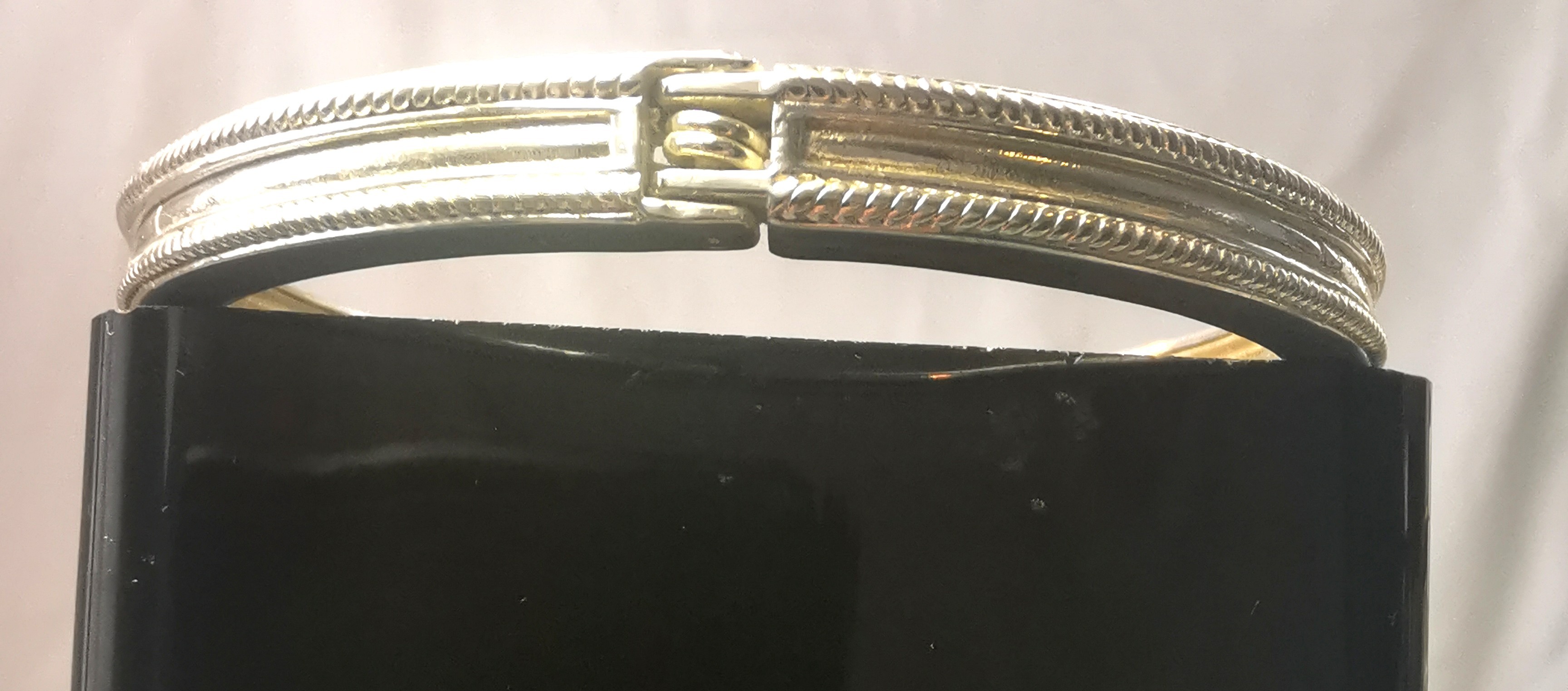 1980s Silver Tone Clamper Bangle Bracelet Rope Twist Edge - photo 3