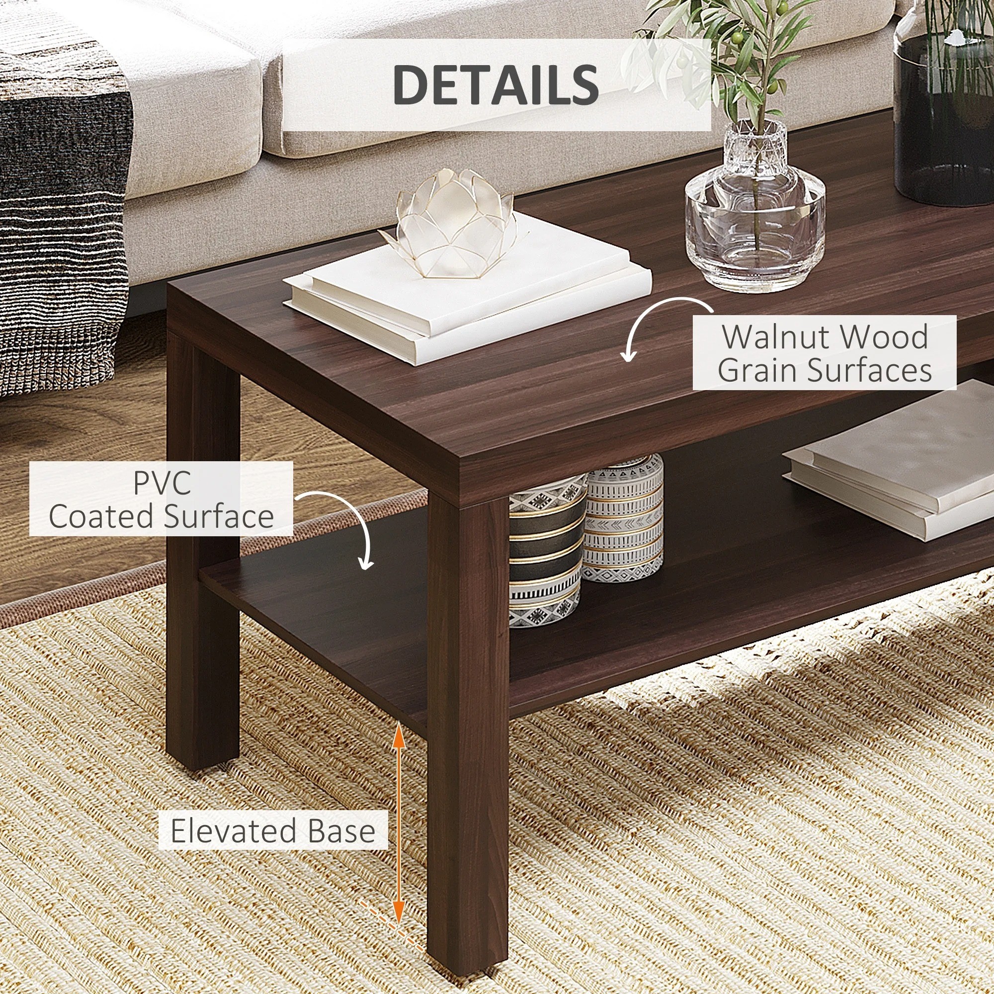 2 Tier Coffee Table with Storage Shelf - photo 5