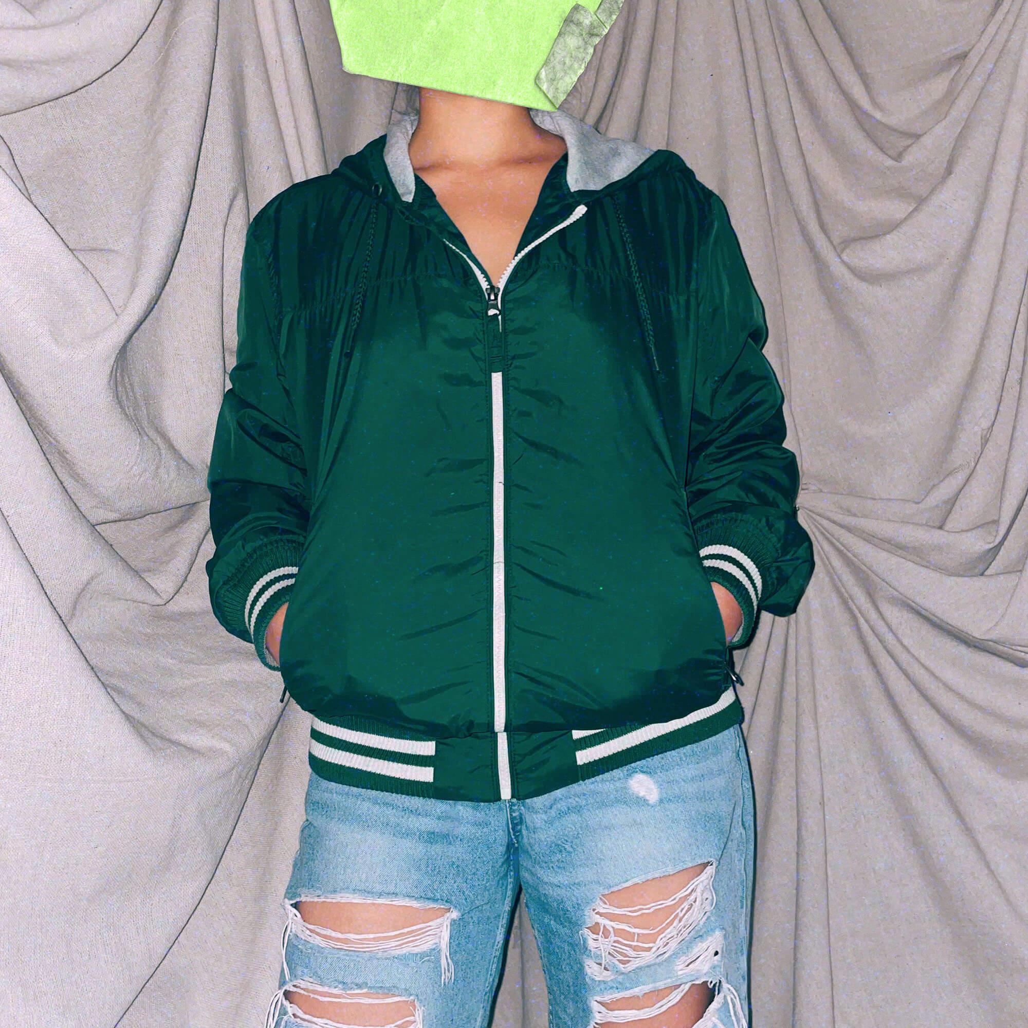 green varsity zip up jacket hoodie