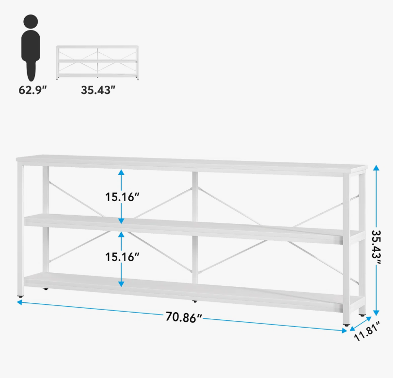 White 70' Console Table with 3-Tier Shelf - New in box - photo 3