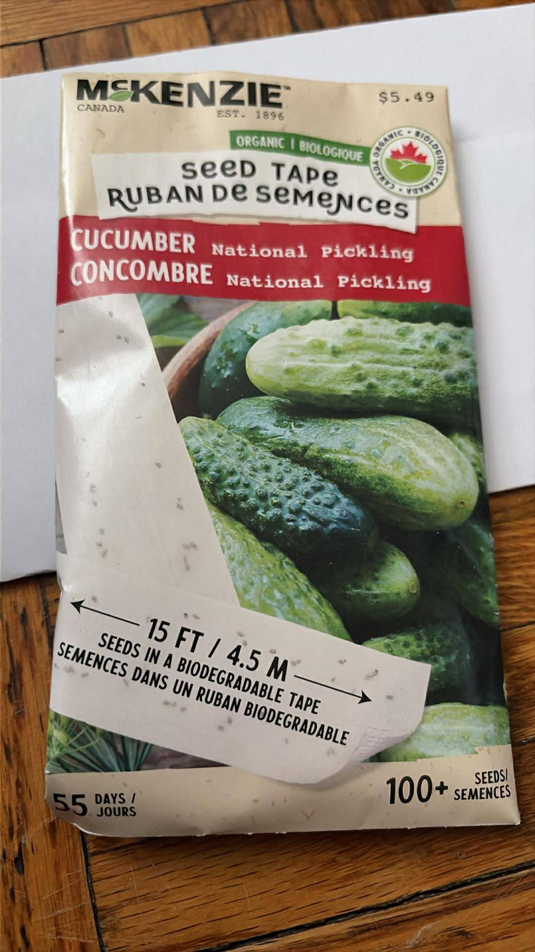 1 pack of McKenzie Cucumber National Pickling Seed Tape