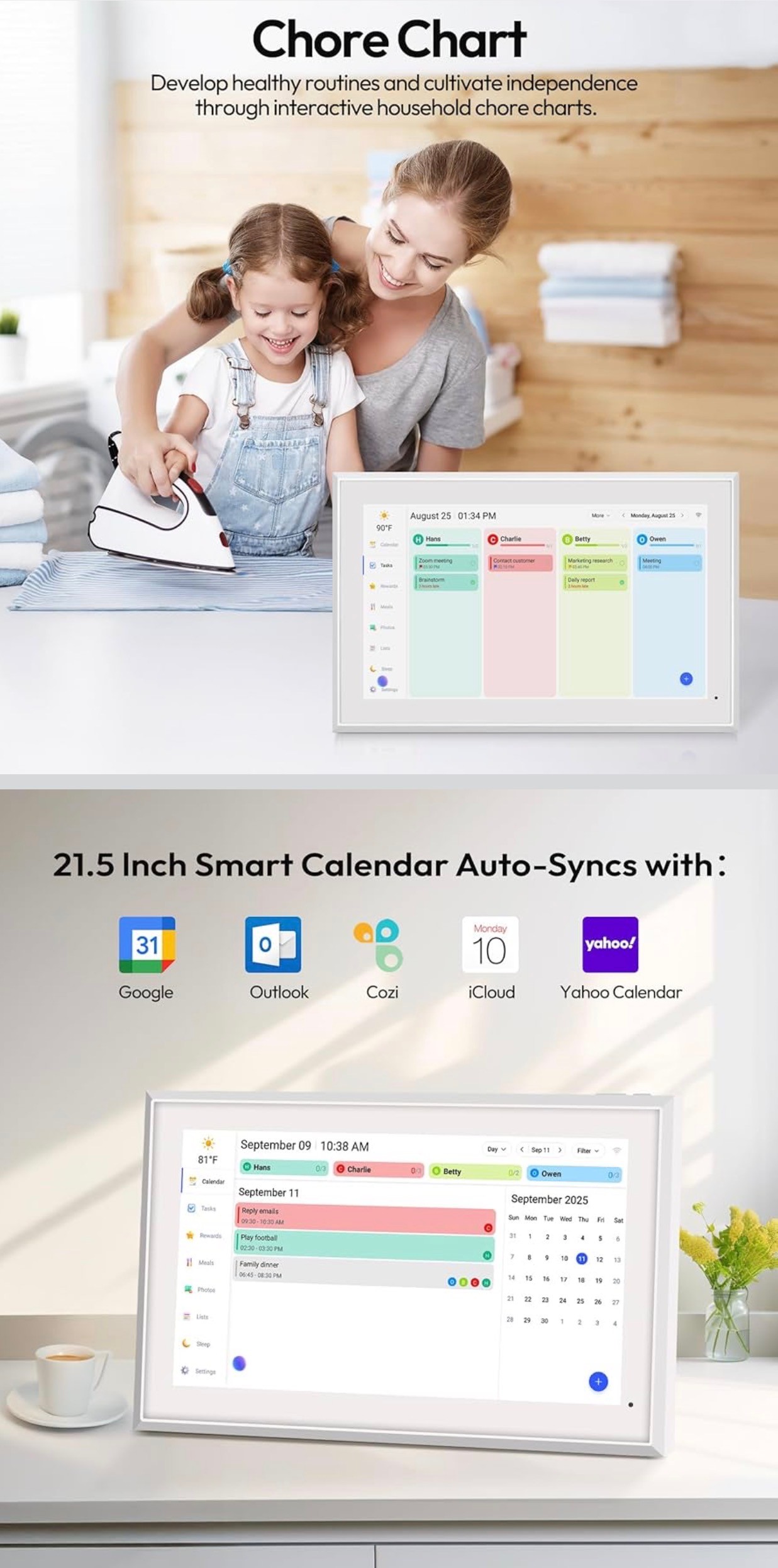 21.5'' Digital Calendar 64G FHD Touch Screen Caleandar Auto-Sync - photo 4