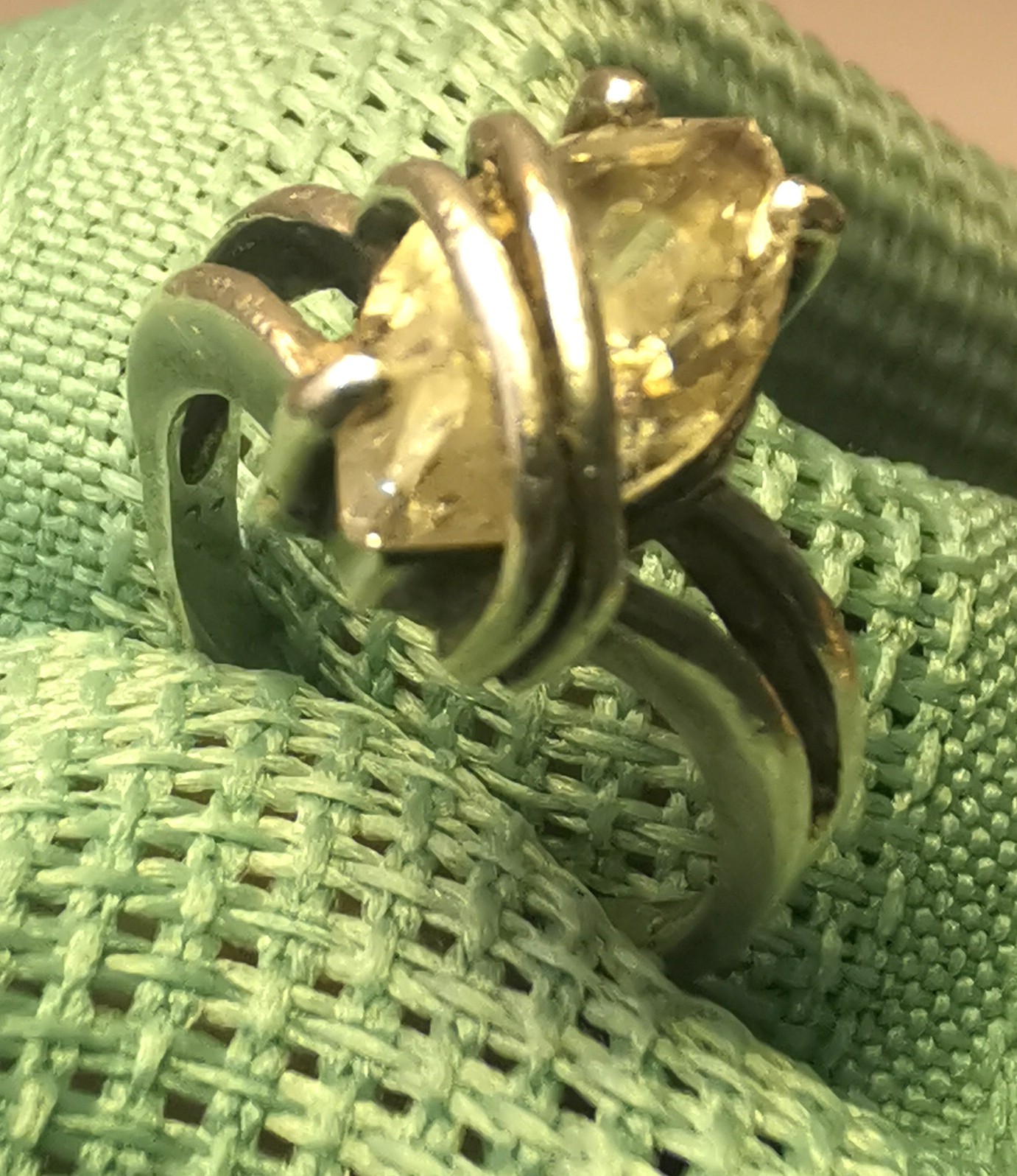 925 Sterling Silver Herkimer Quartz Bypass Ring Size 2 1990s