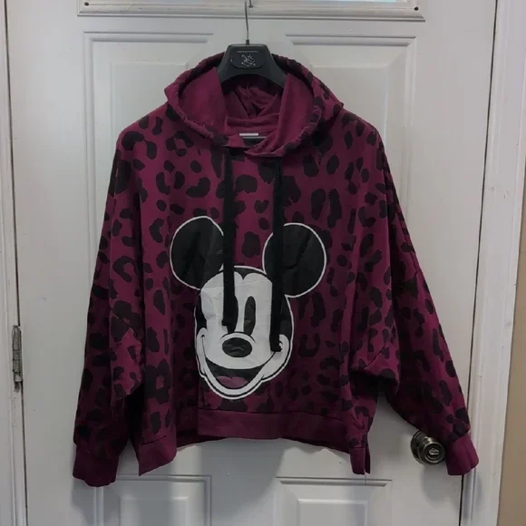 Disney Mickey Mouse cropped hoodie in burgun dy and black