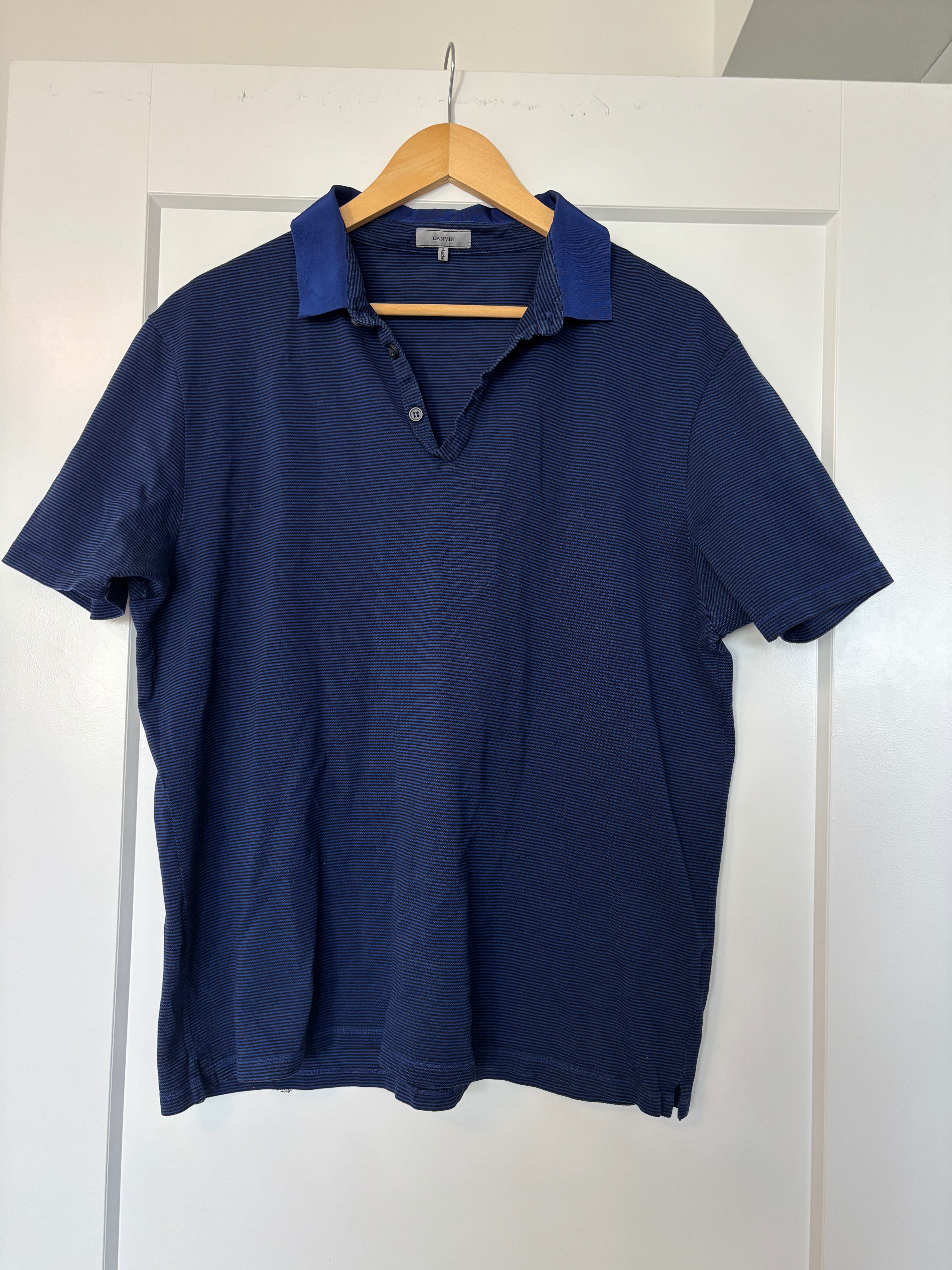 Lanvin Men’s Navy Blue V-Neck Polo Shirt -Size XXL