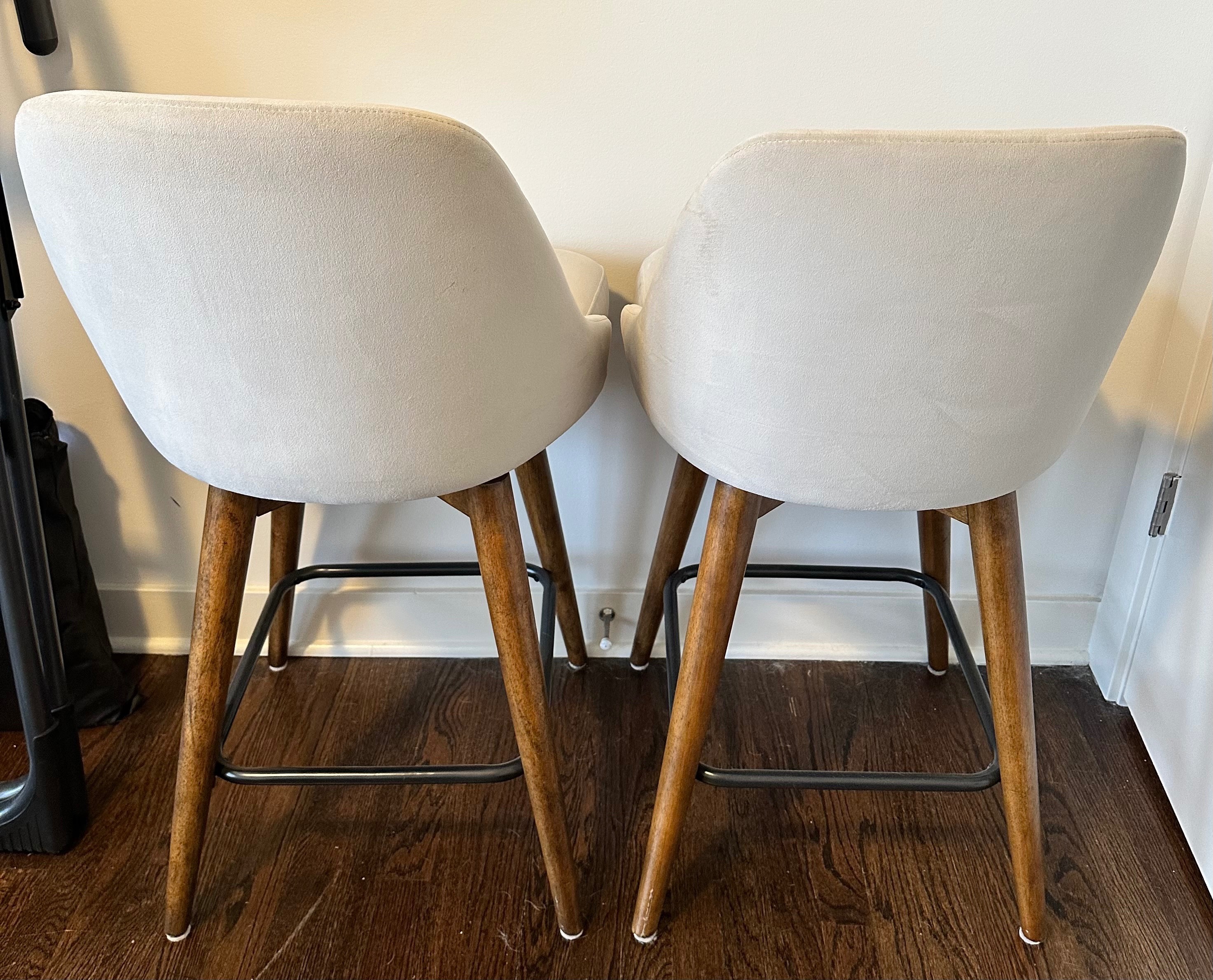 2 West Elm Mid-Century Upholstered Swivel Counter Stools - photo 2