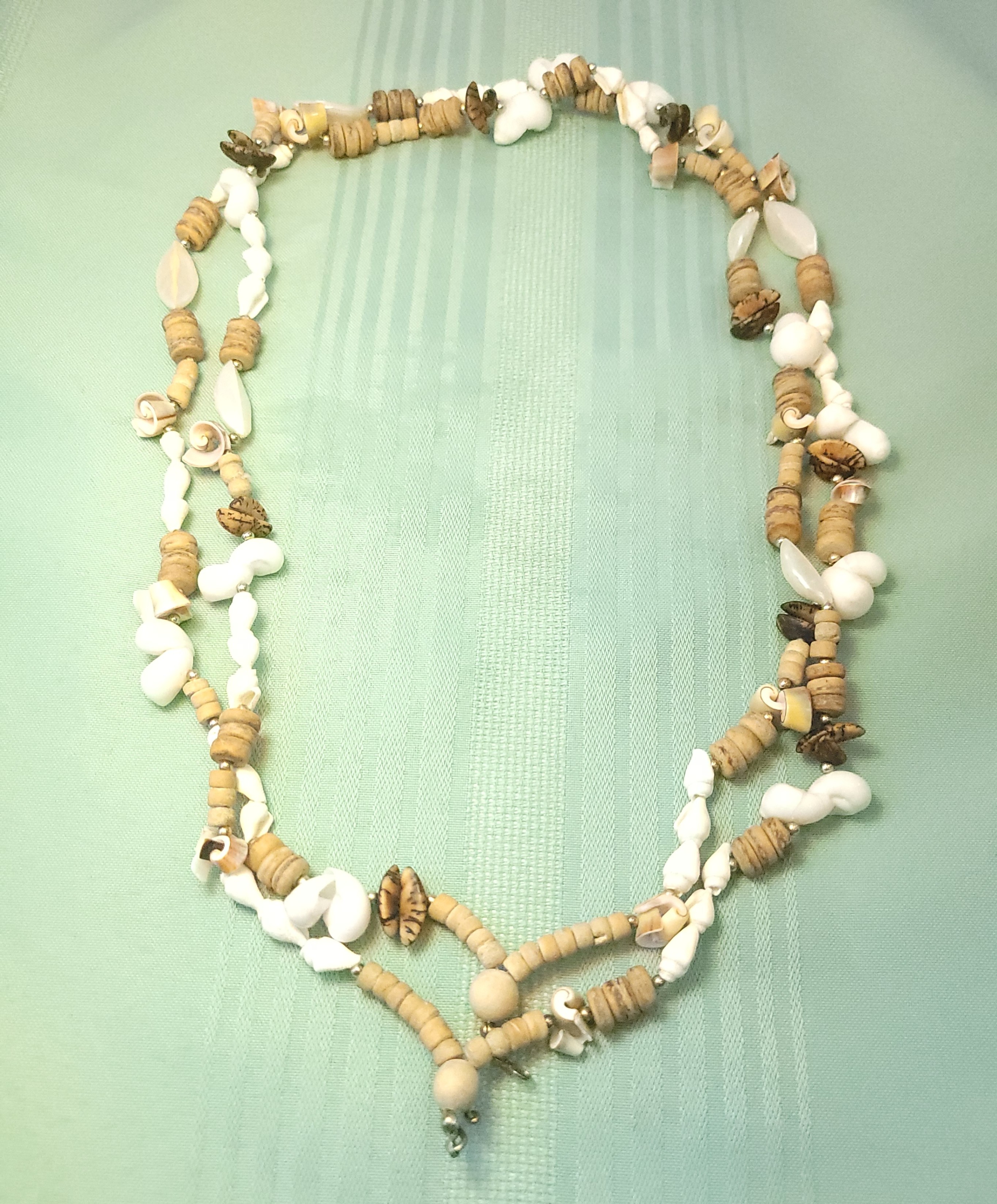 1970s Philippines Shell Necklace 52" Rope - Puka & Spiral Bead