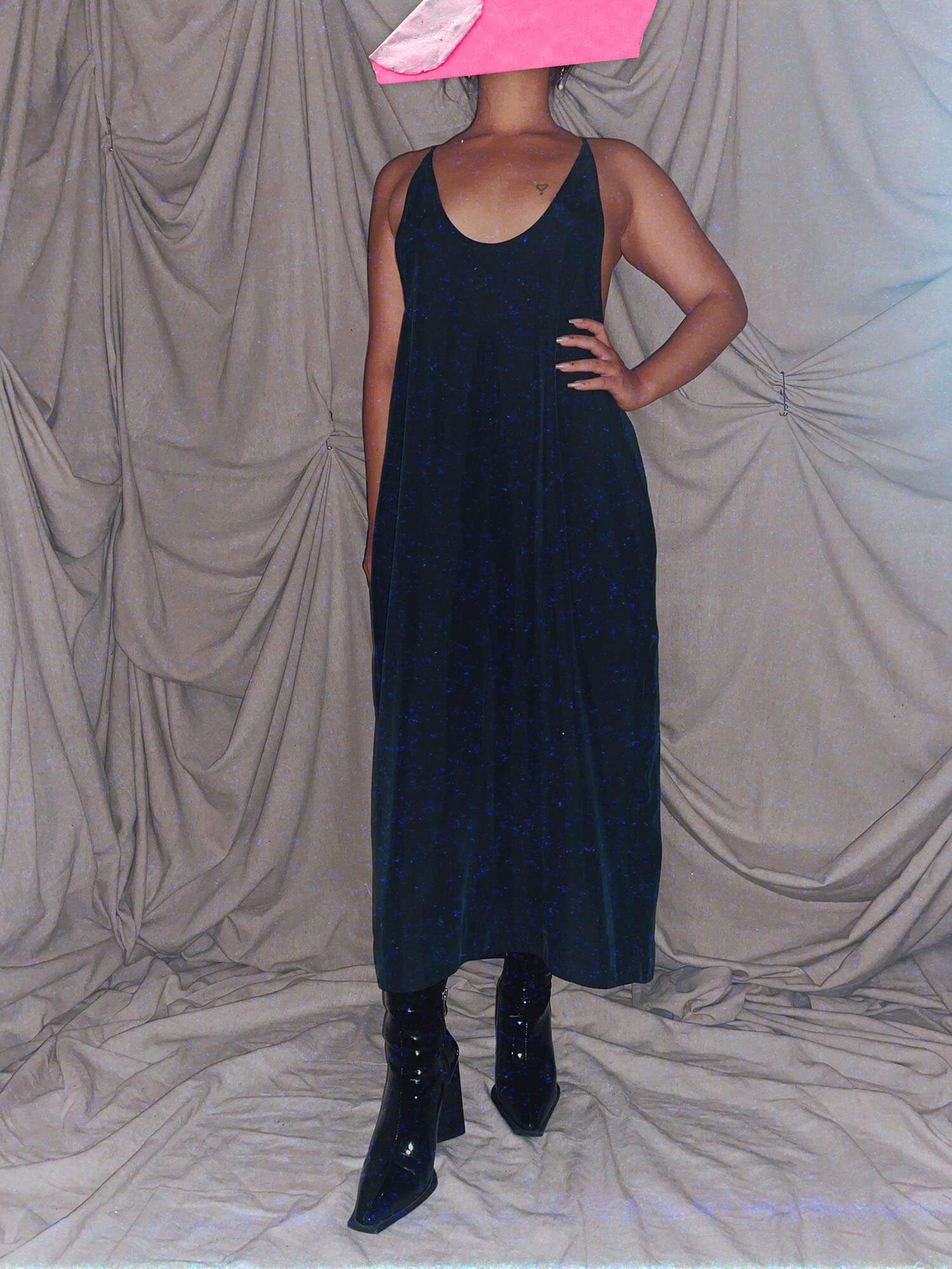 navy blue geometric shape boxy suede dress with pockets - photo 2