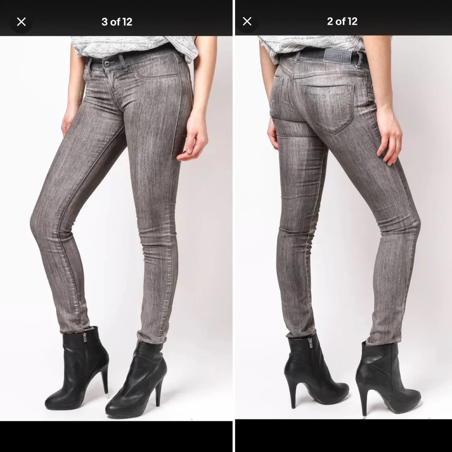 🏆 27 Diesel Skinny Jeans Gray Distressed Stretch Tall Low Waist - photo 3