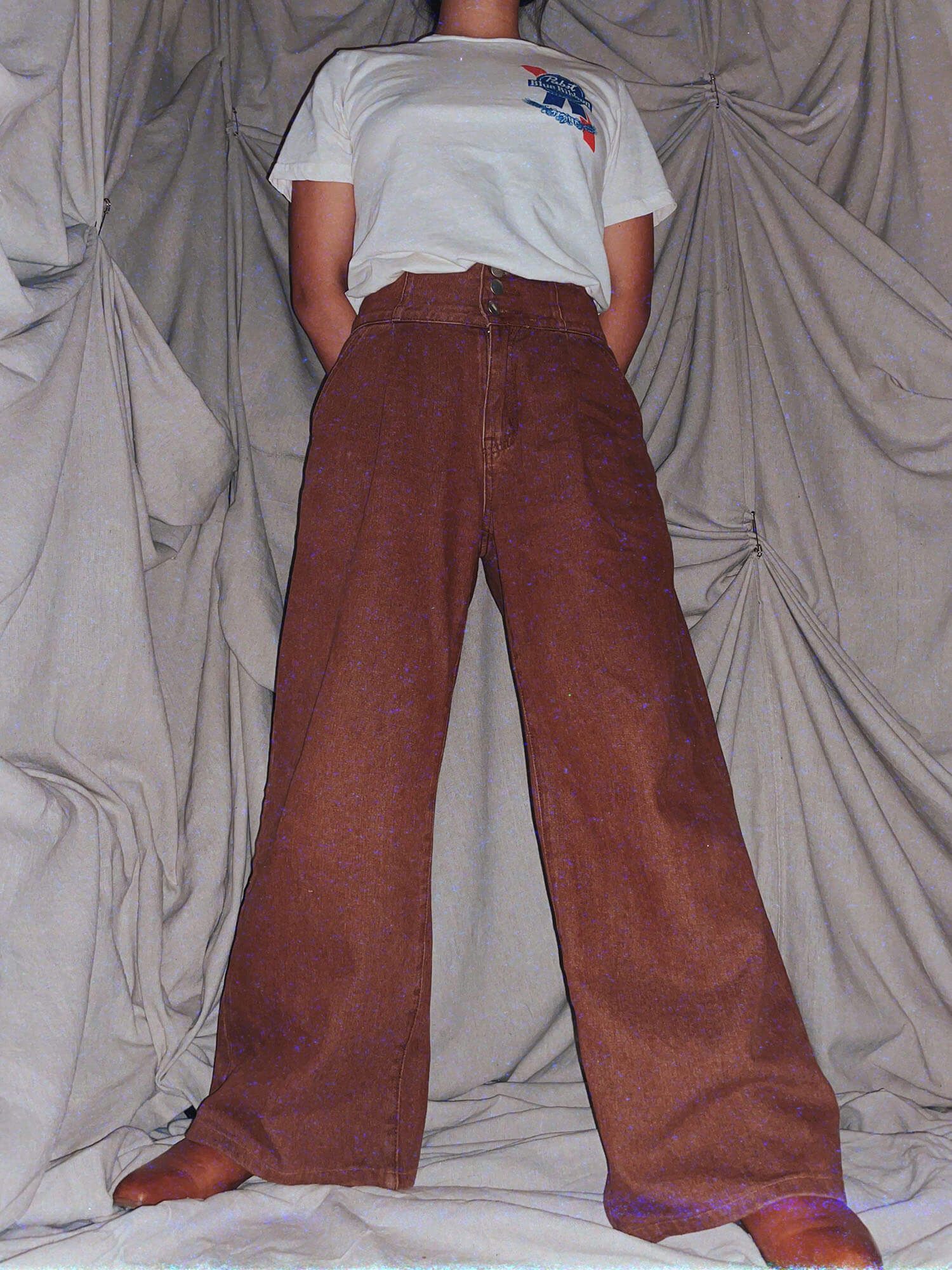 retro brown wide leg jeans denim pants - photo 2