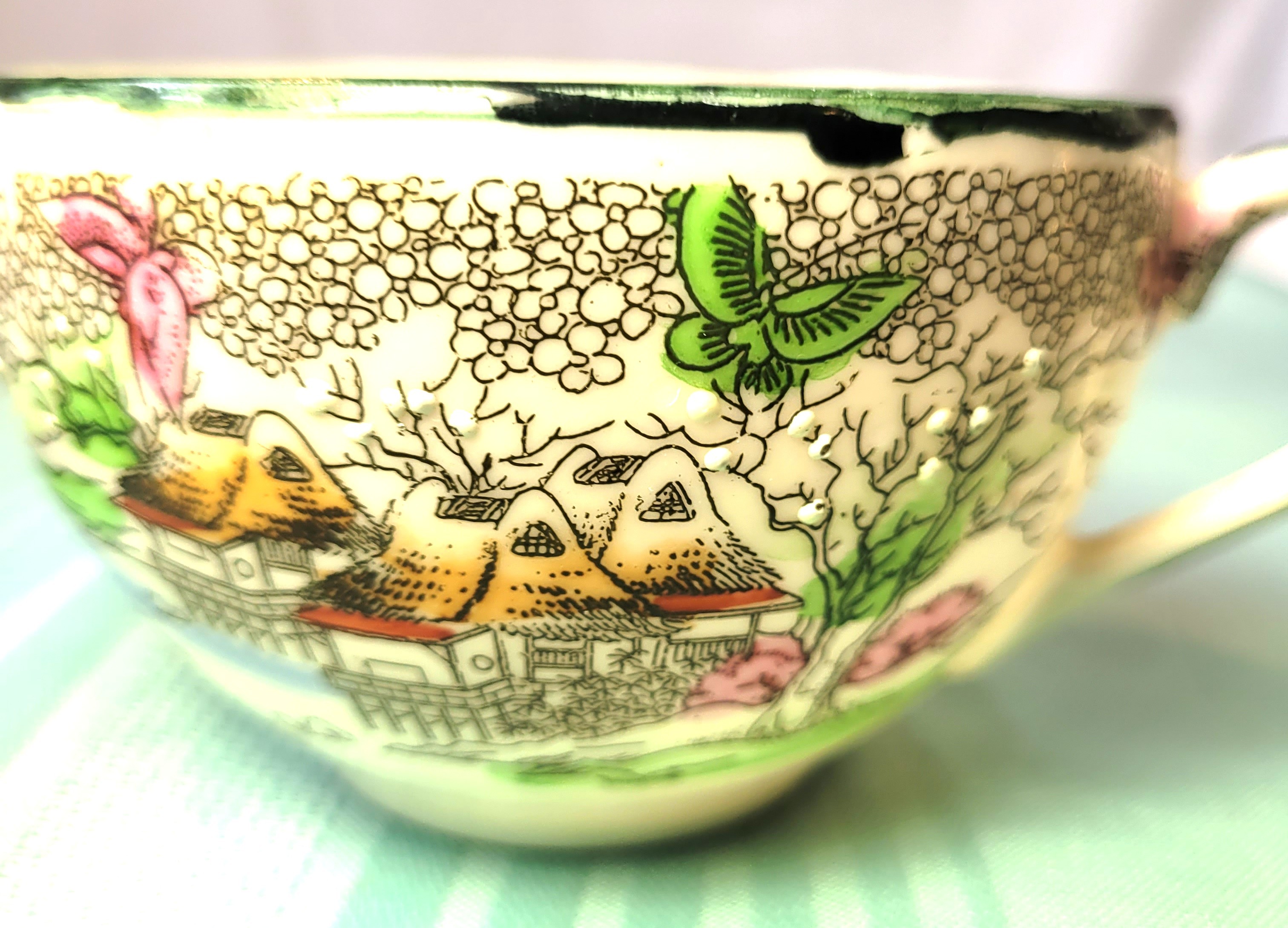 Antique Japanese Hand Painted Tea Cup & Saucer - 1920s Landscape - photo 3