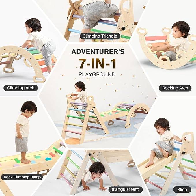 BlueWood Pikler Triangle Set 7in1 Foldable Baby Climbing Wooden