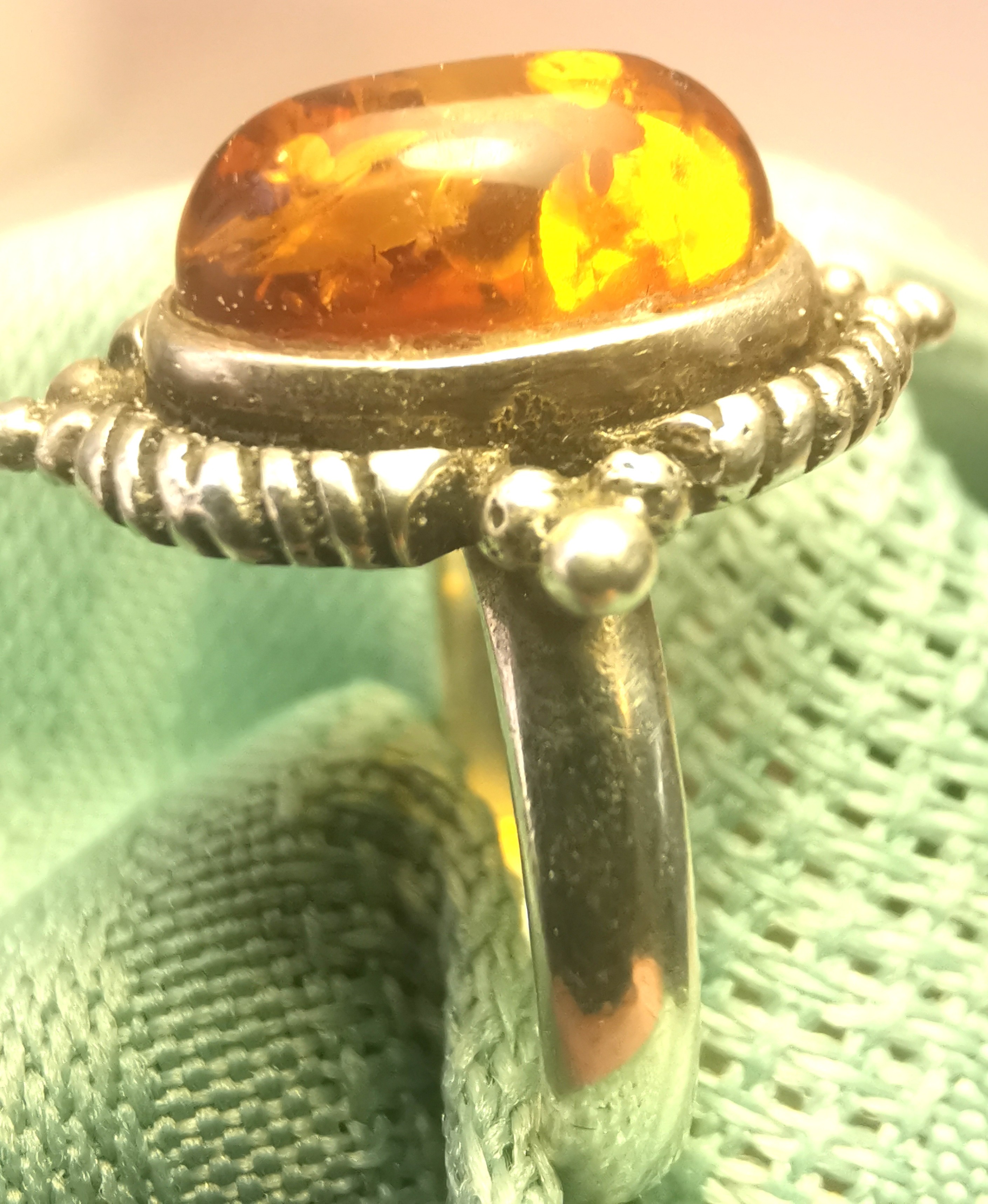 925 Sterling Silver Baltic Honey Amber Ring Size 6.5 Sun Spangle - photo 5