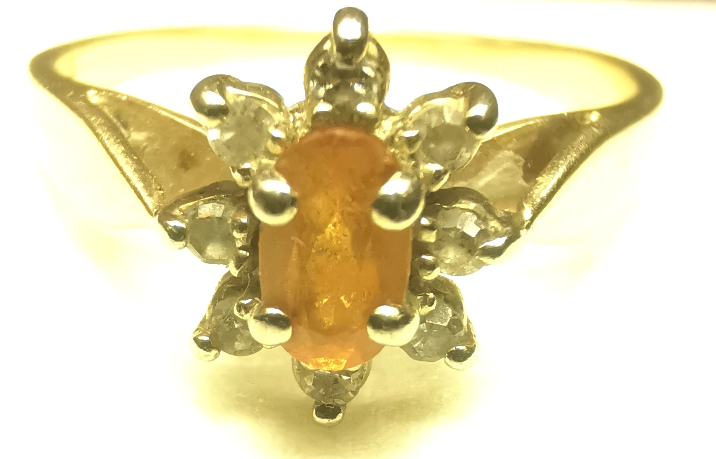 14K Gold Natural Citrine & Diamond Halo Ring Size 5.5 Circa 1980 - photo 5