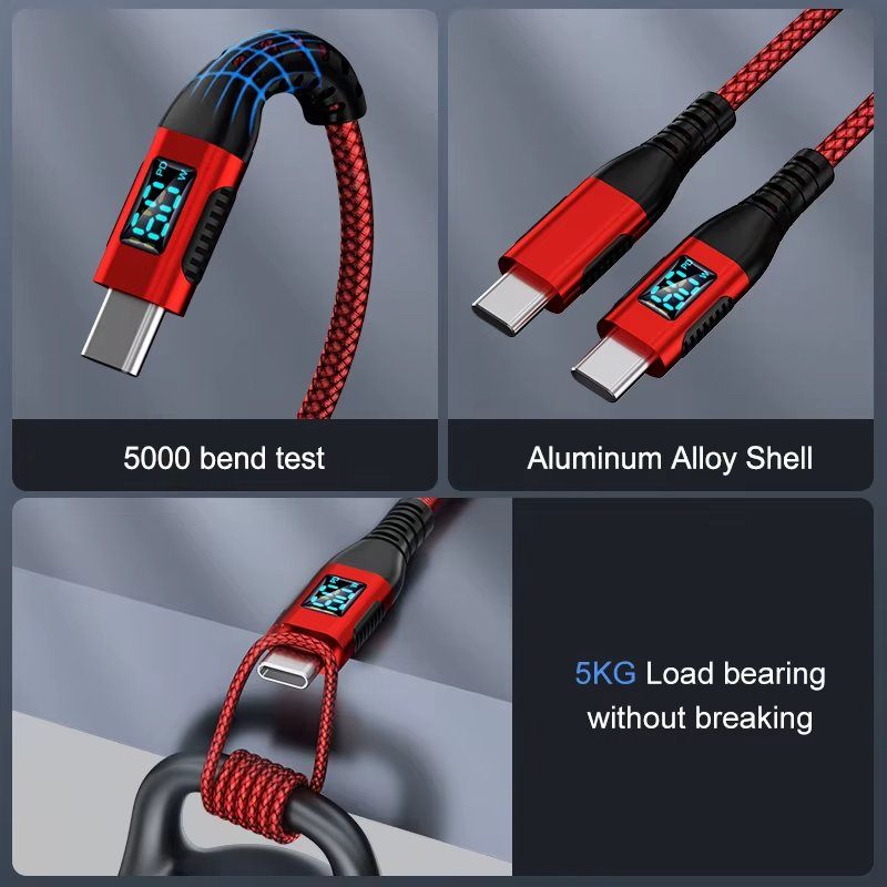 🔥 100W USB‐C Fast Charging Cable – Nylon Braided LED Power - photo 4