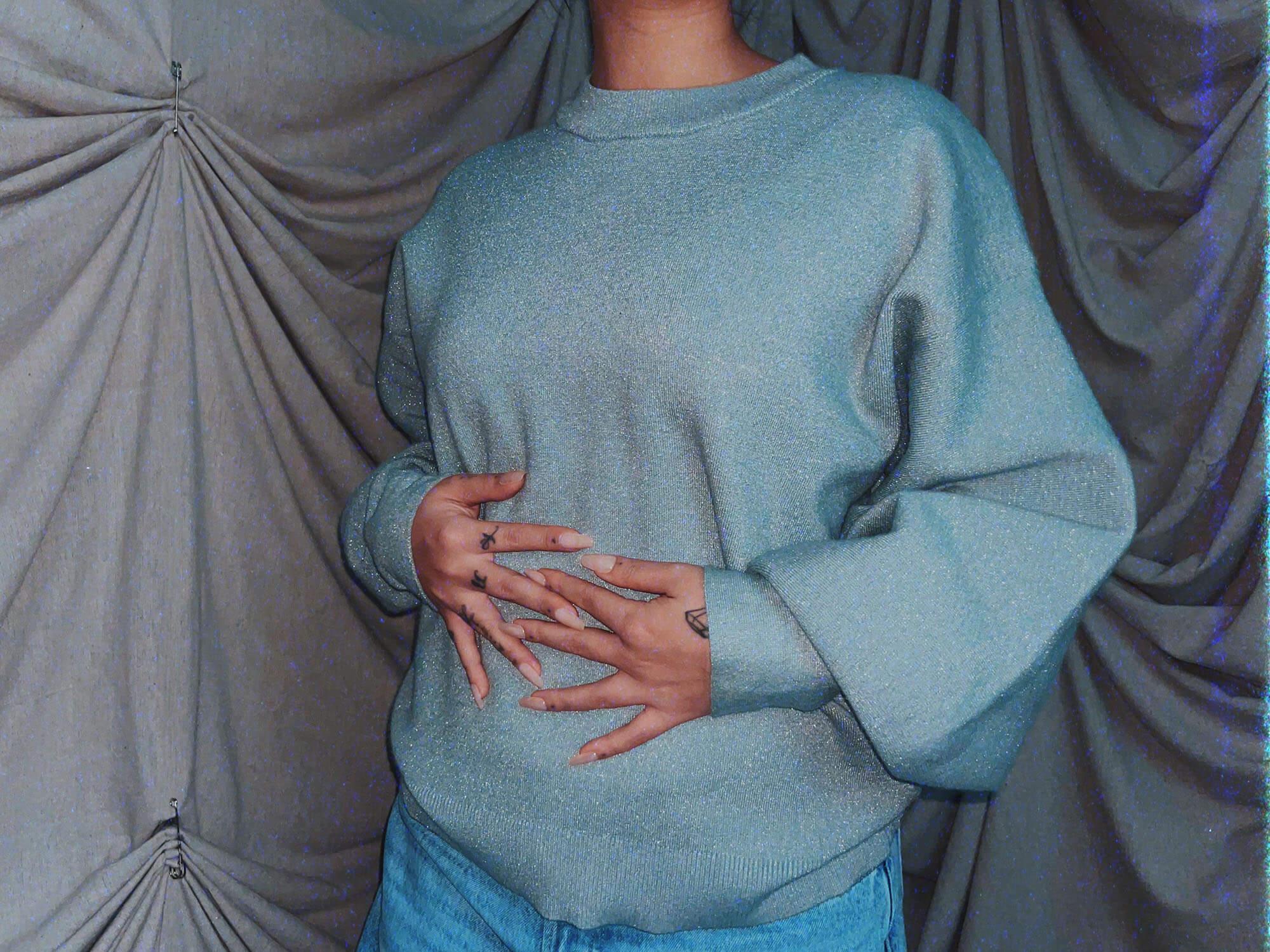 sparkle blue oversized big sleeves crewneck knit sweater shirt - photo 2