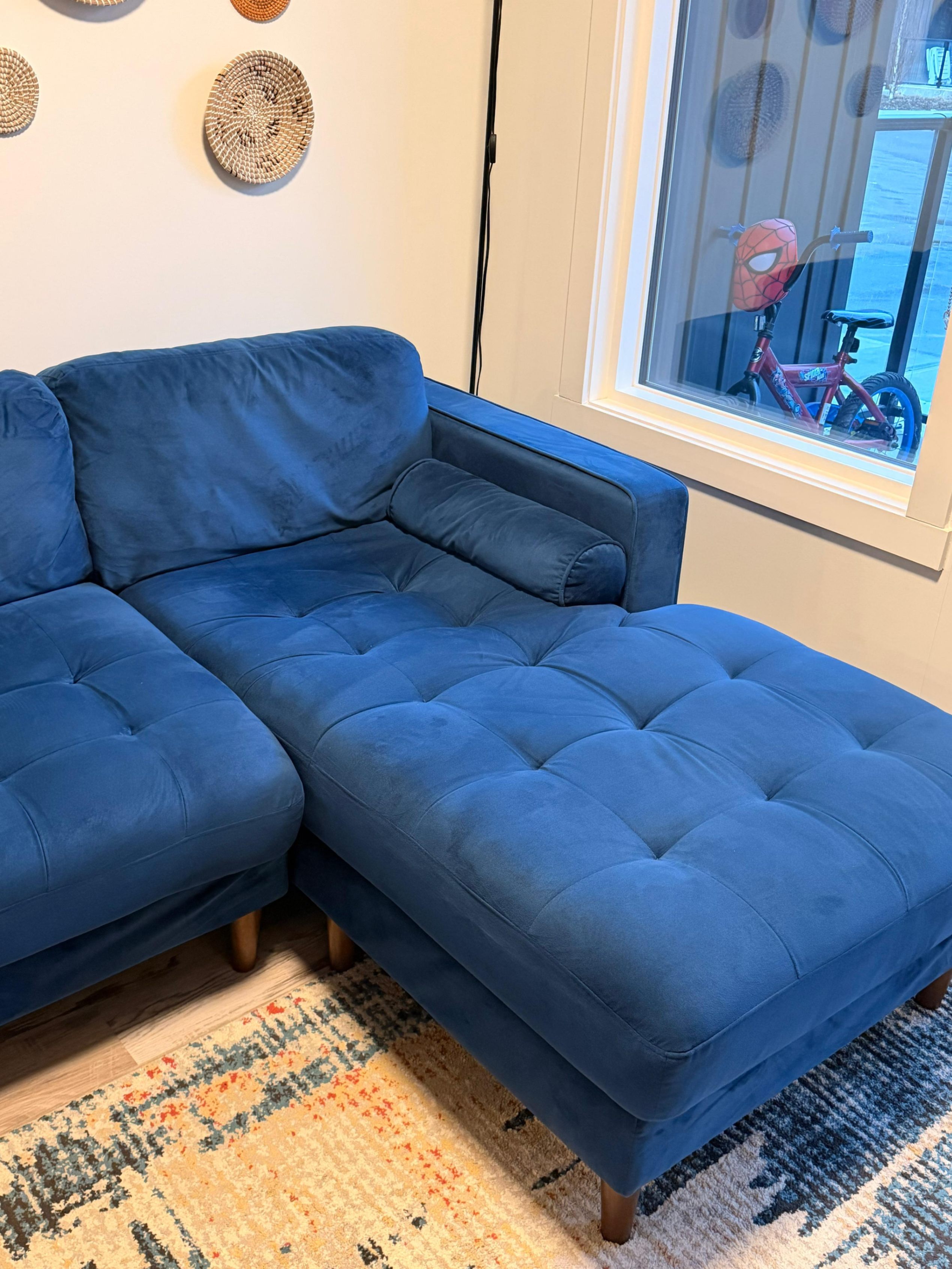 Stunning Navy Blue Velvet Sectional – Mid-Century Modern Style - photo 2
