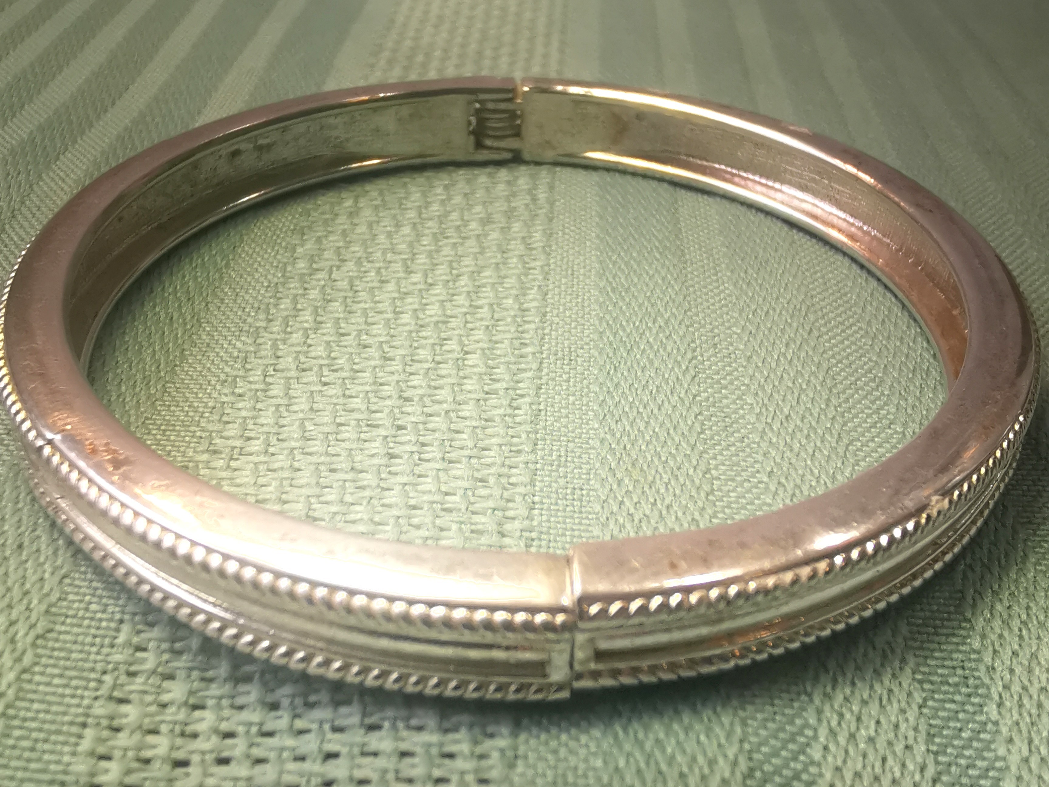 1980s Silver Tone Clamper Bangle Bracelet Rope Twist Edge - photo 5