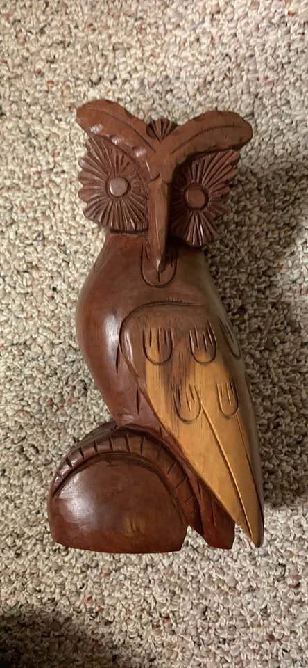 Carved Wooden Owl Figurine