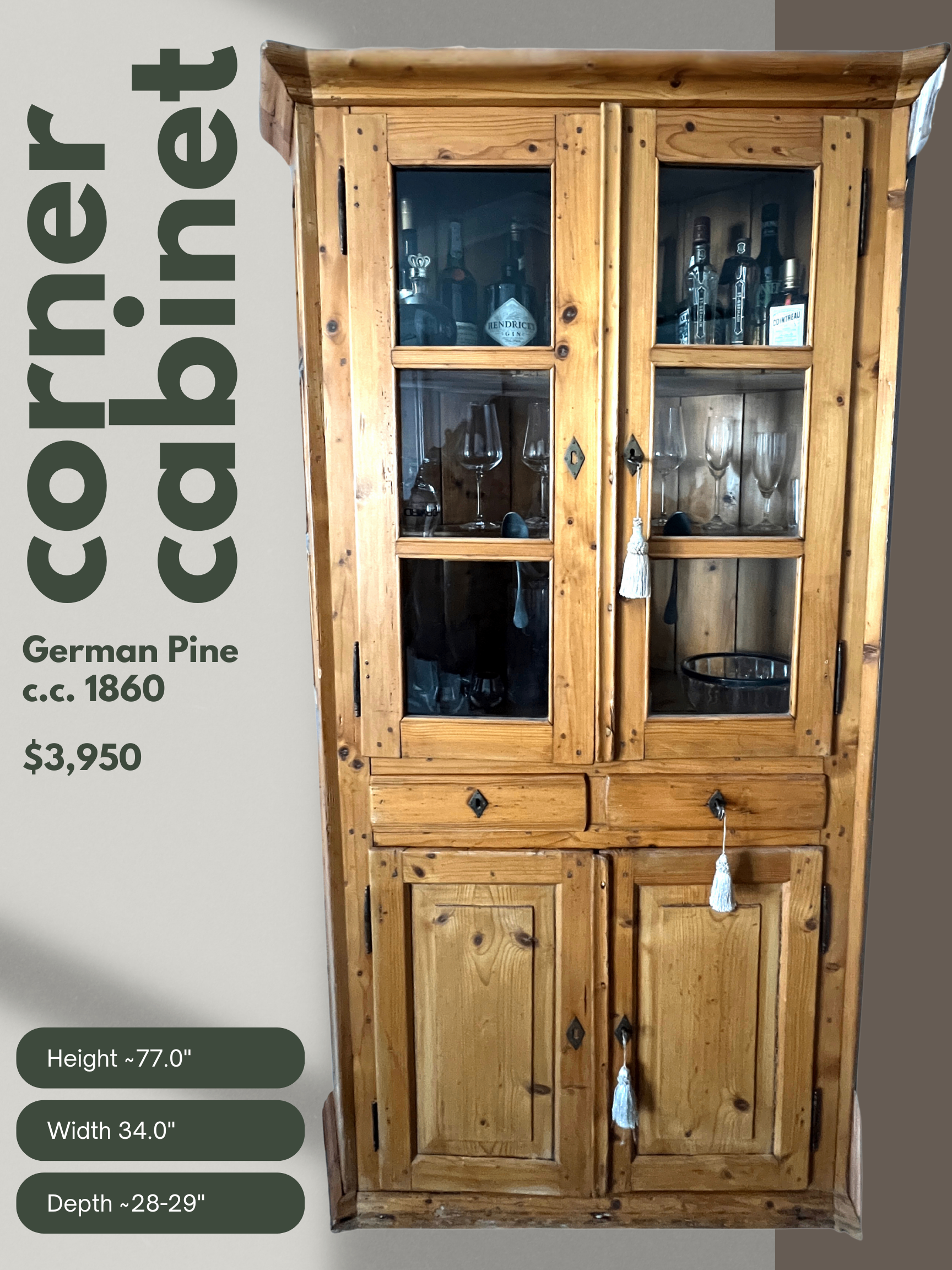 Antique Corner Cabinet - German Pine circa 1860