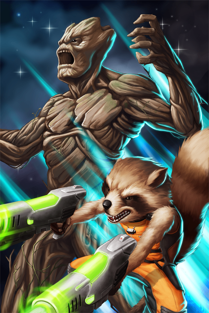 Groot and Rocket Racoon 12x18 inch Poster