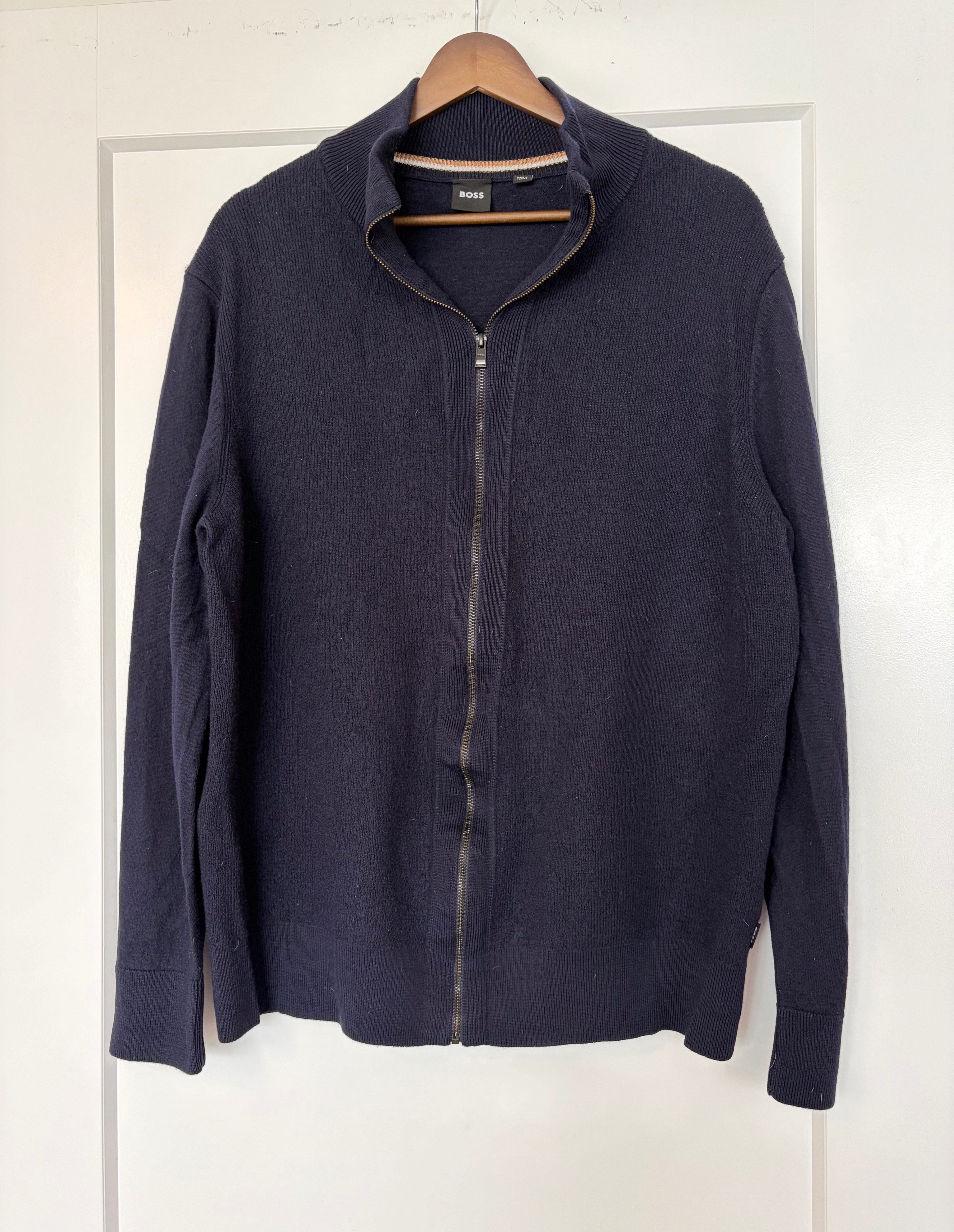 BOSS Men’s Wool-Cotton Full-Zip Knit Sweater Size L