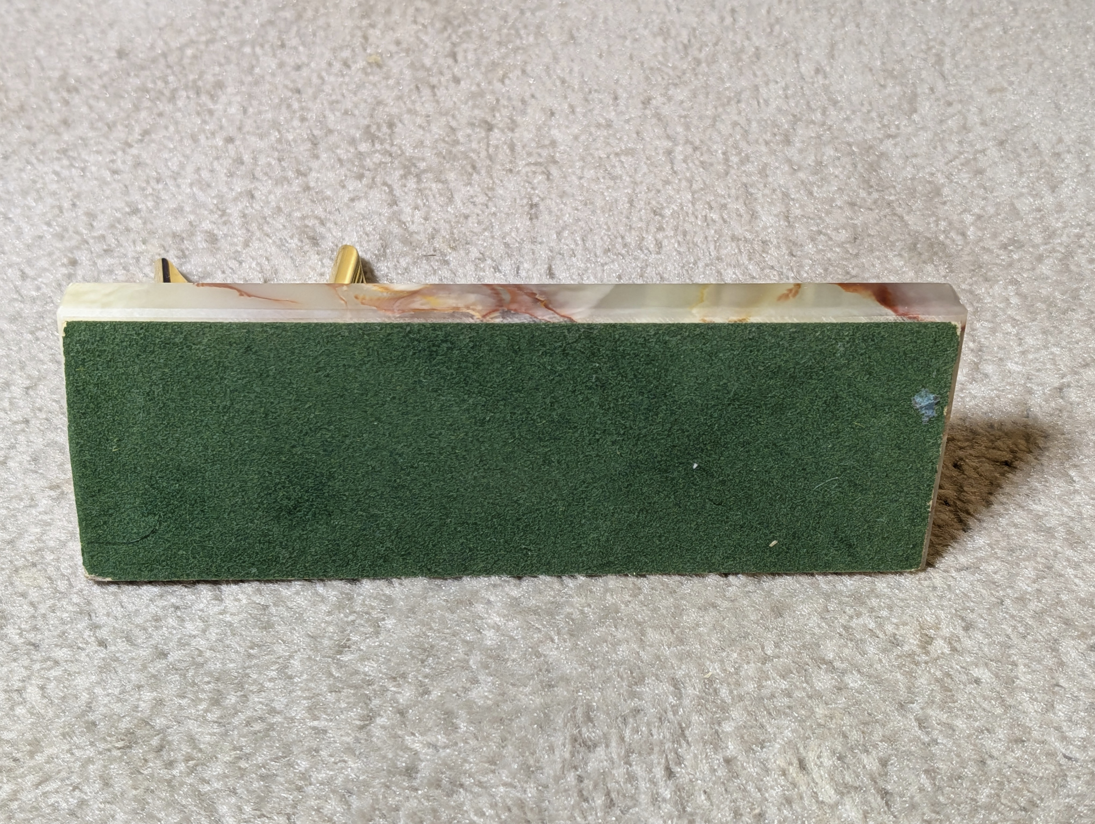 Vintage 7" Green Onyx Marble Stone Double Brass Pen Holder - photo 4