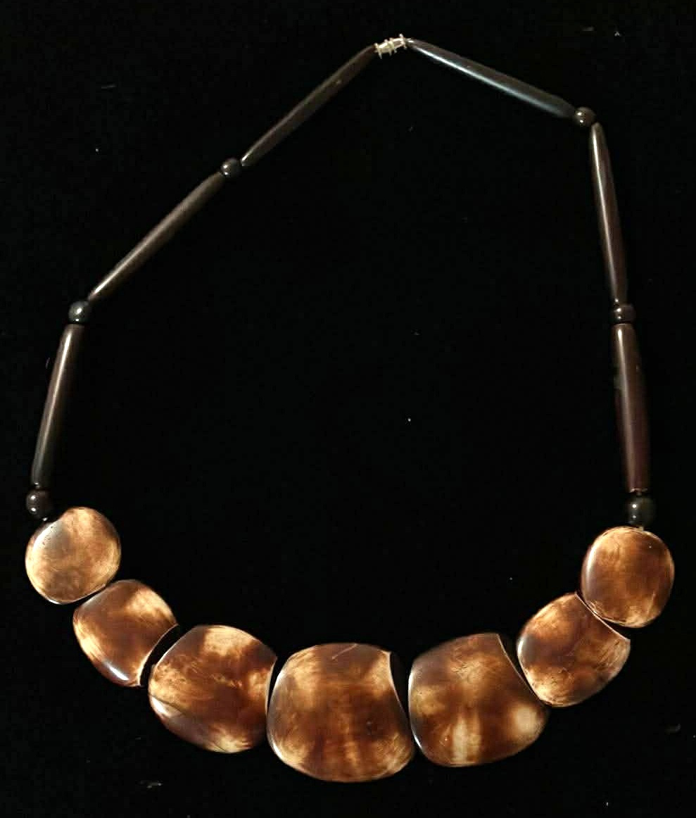 Vintage Wood Effect Necklace With Tube Beads - 18 Inches