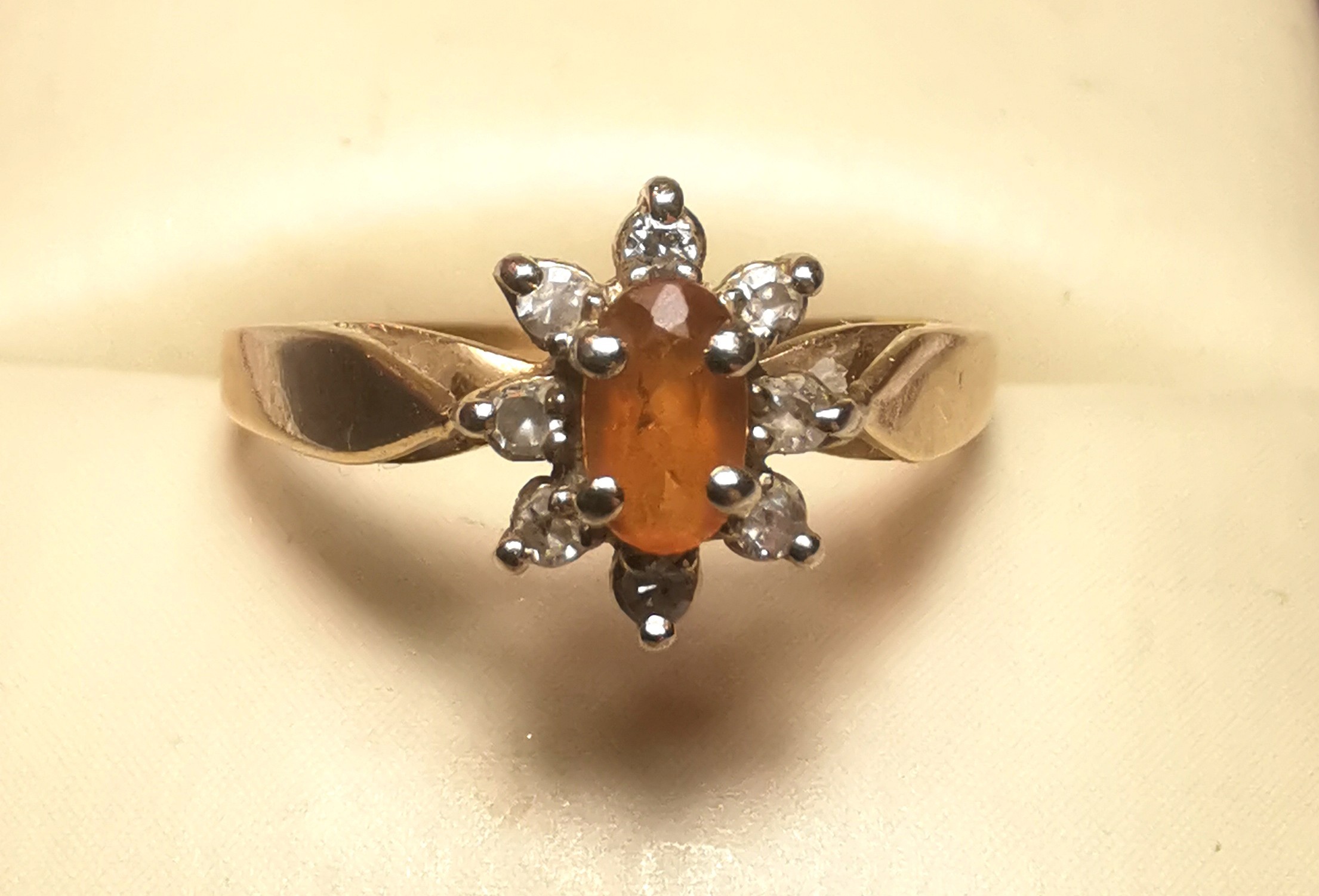 14K Gold Natural Citrine & Diamond Halo Ring Size 5.5 Circa 1980 - photo 2
