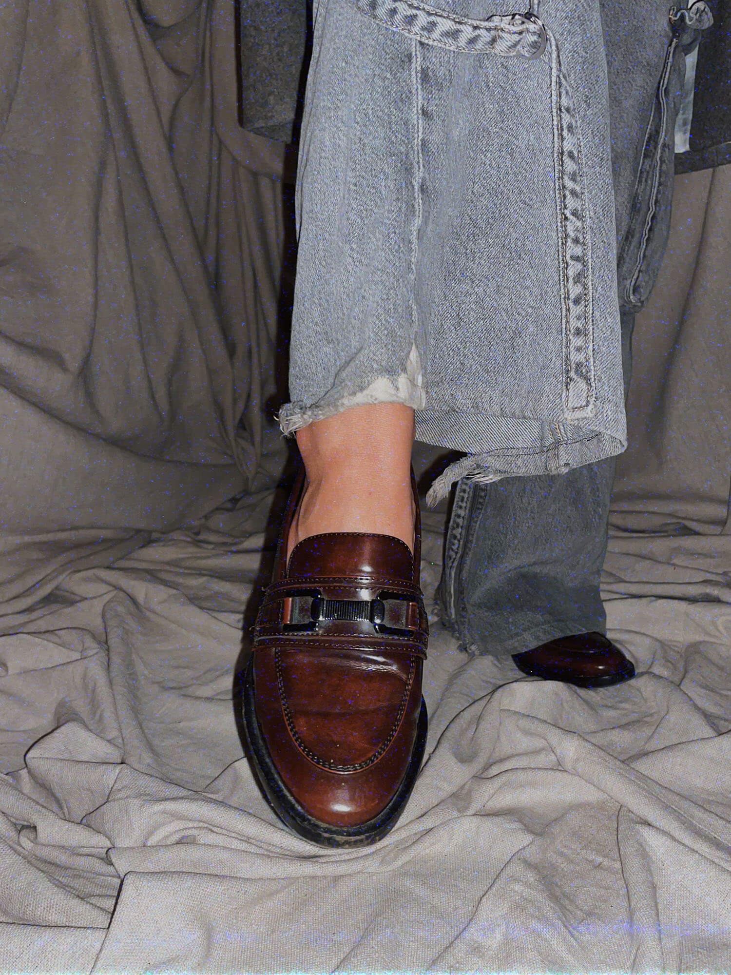 cherry brown penny loafer italian leather shoes - photo 3