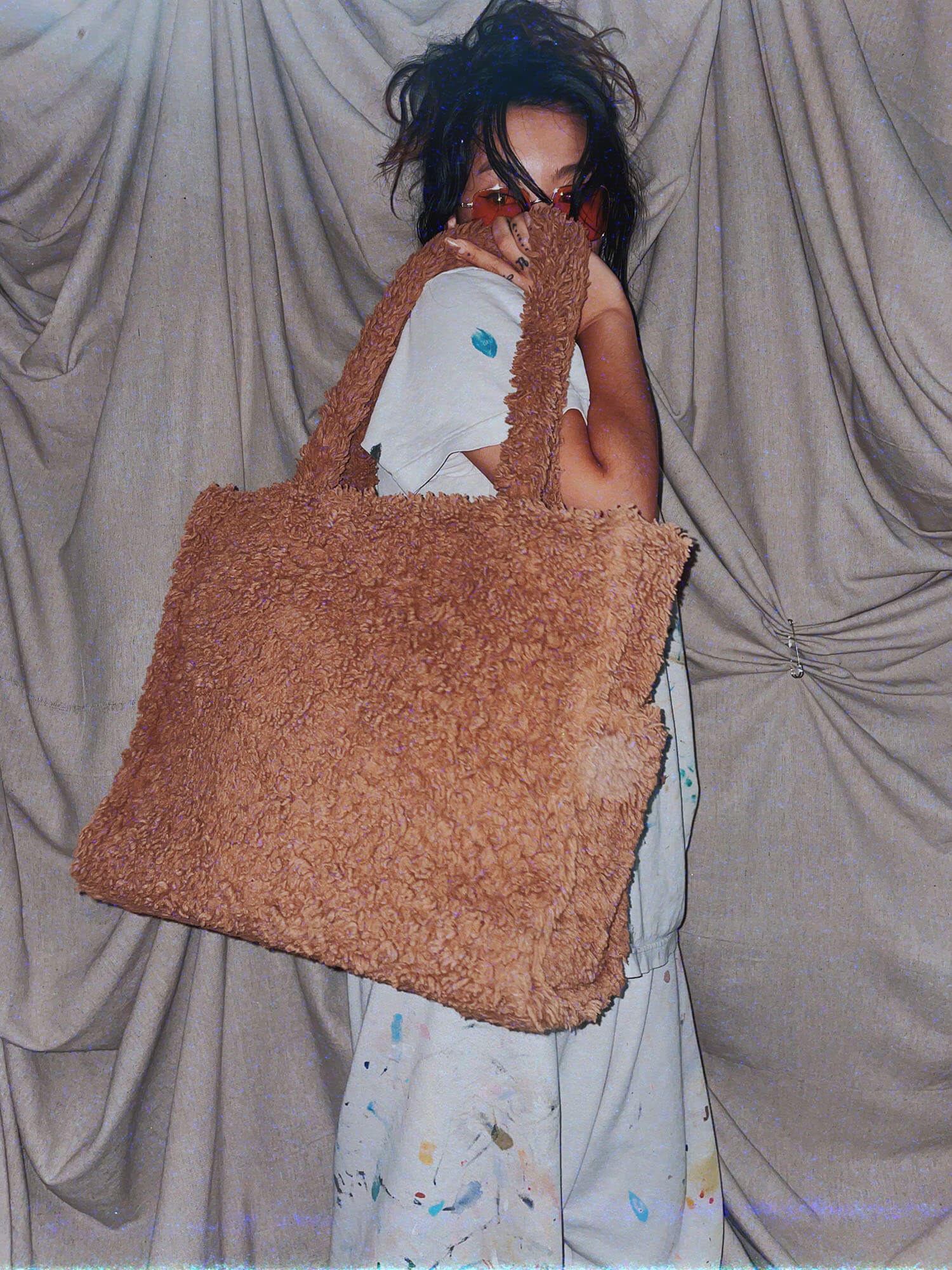 big brown teddy fur bag purse tote - photo 5