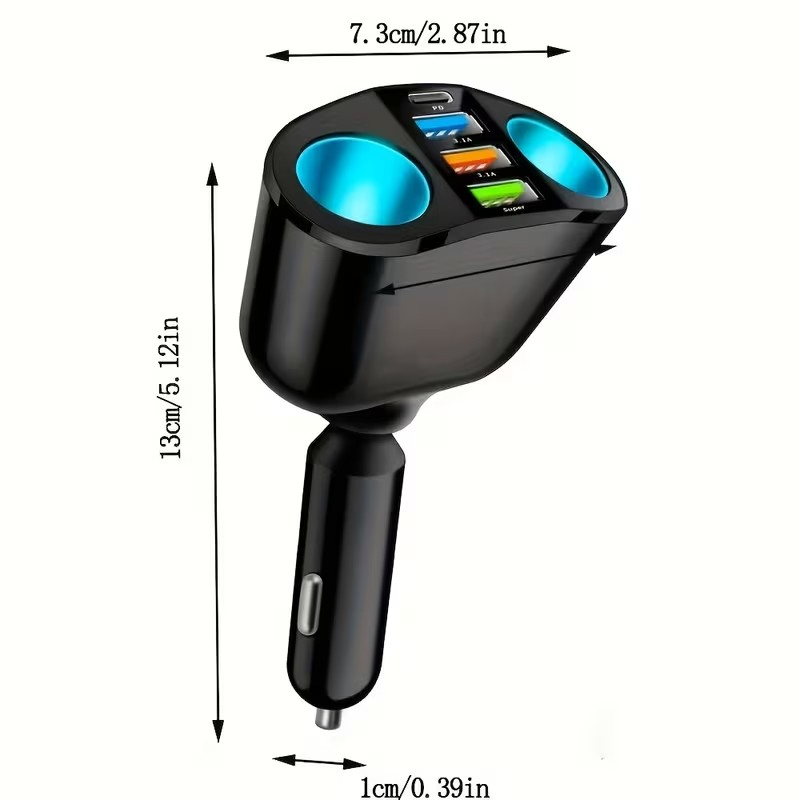 66W 4-Port USB Car Charger with 2 Cigarette Lighter Adapters - photo 4