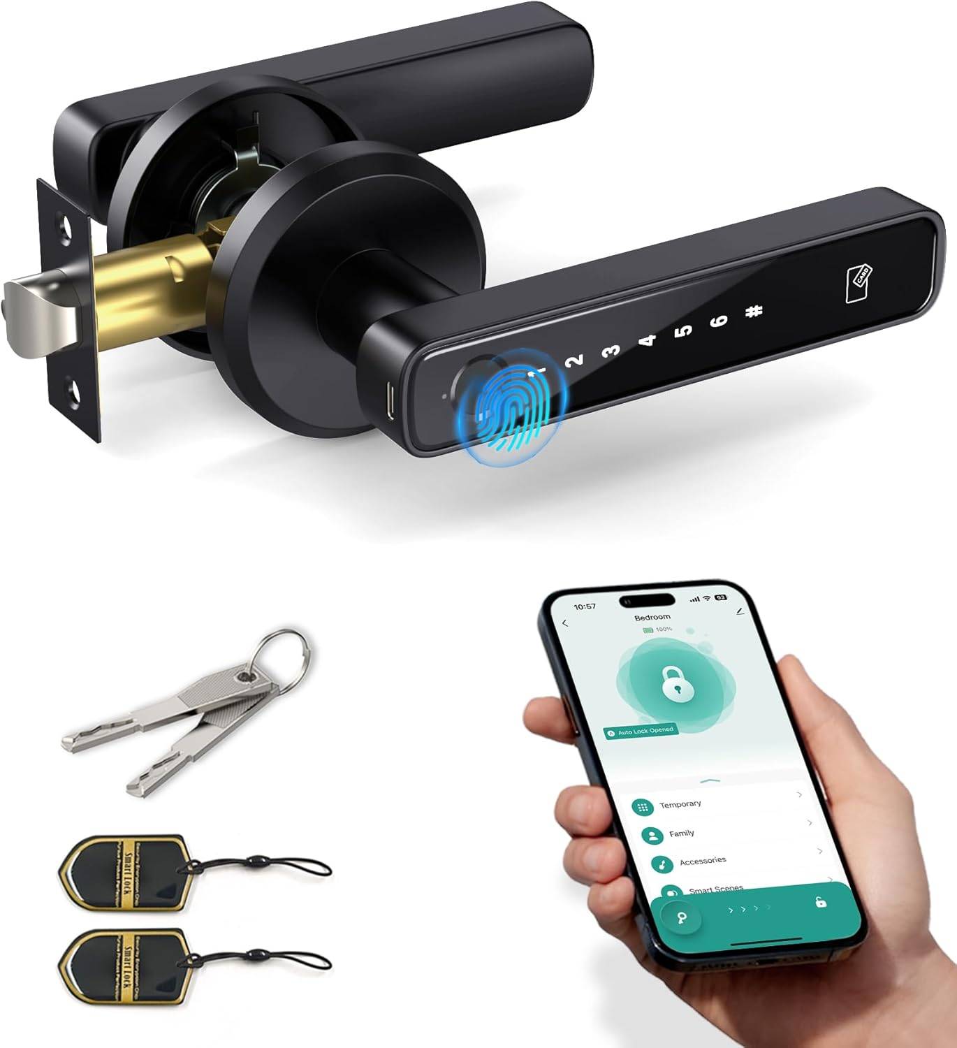 Asidrama Smart Fingerprint Door Lock with Keypad Handle