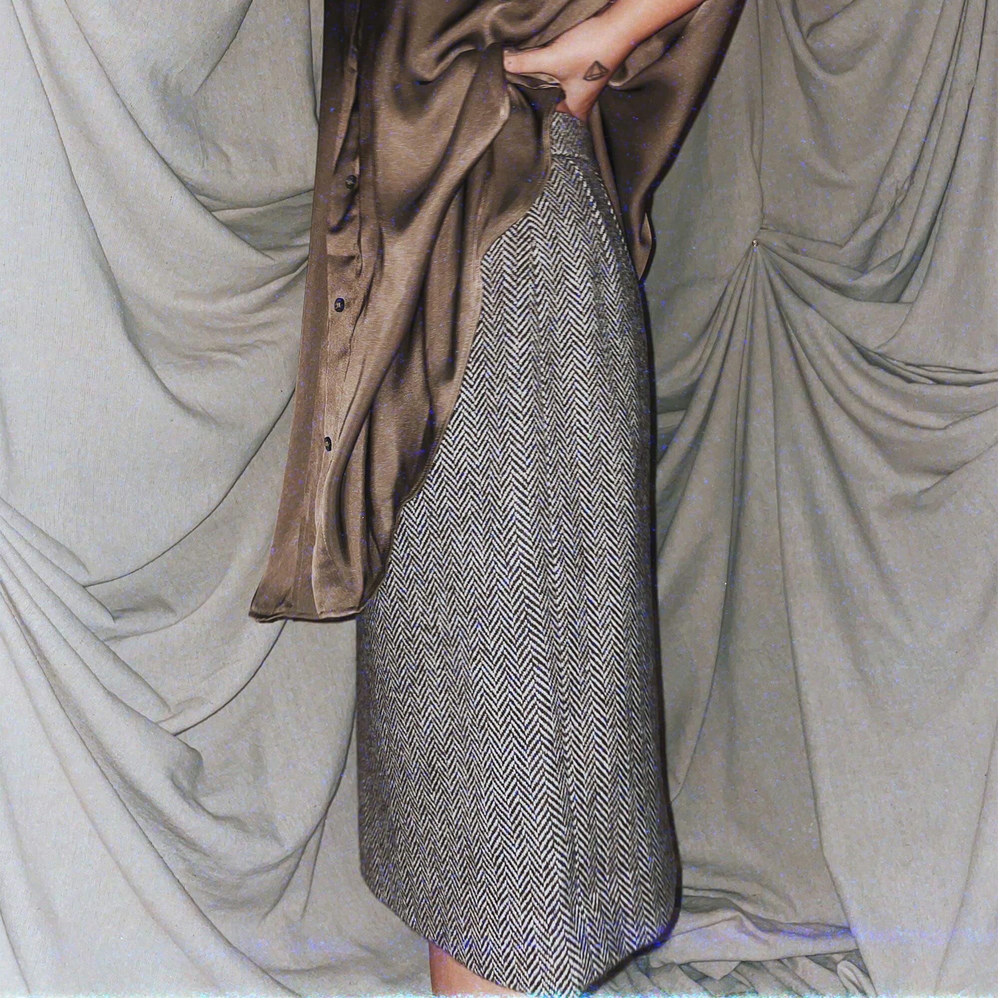 vintage chevron brown wool midi skirt