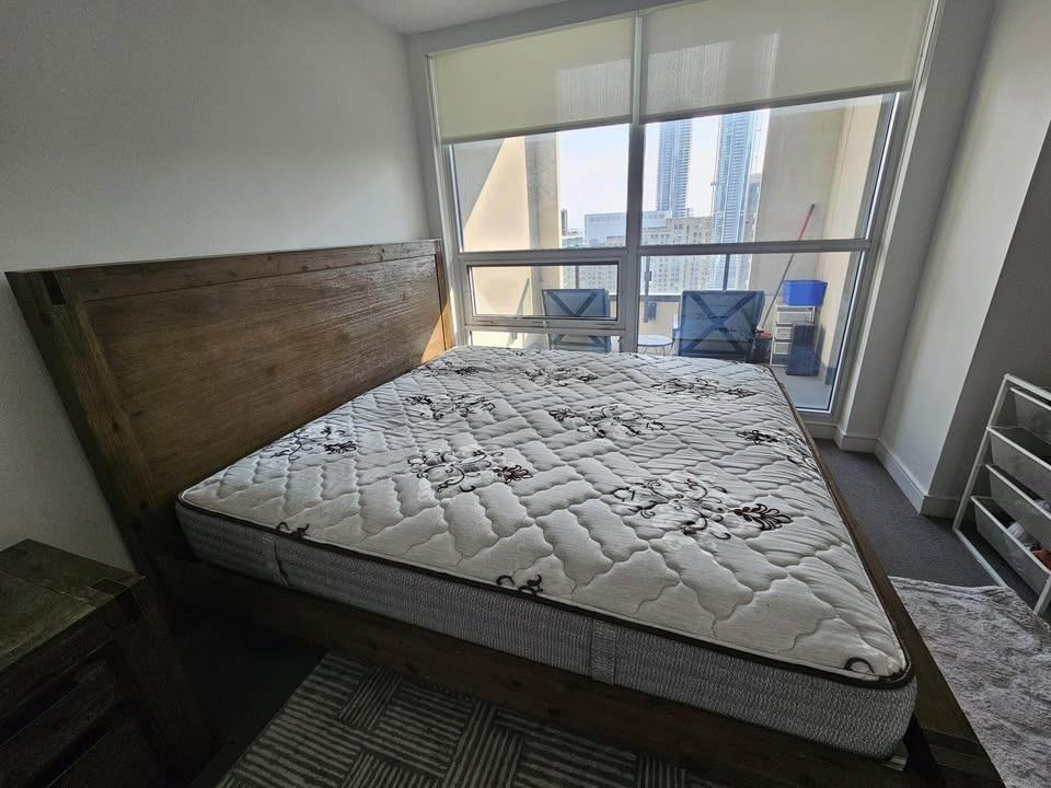 Structube Walnut King Bed Frame with Nightstand + Free Mattress - photo 3