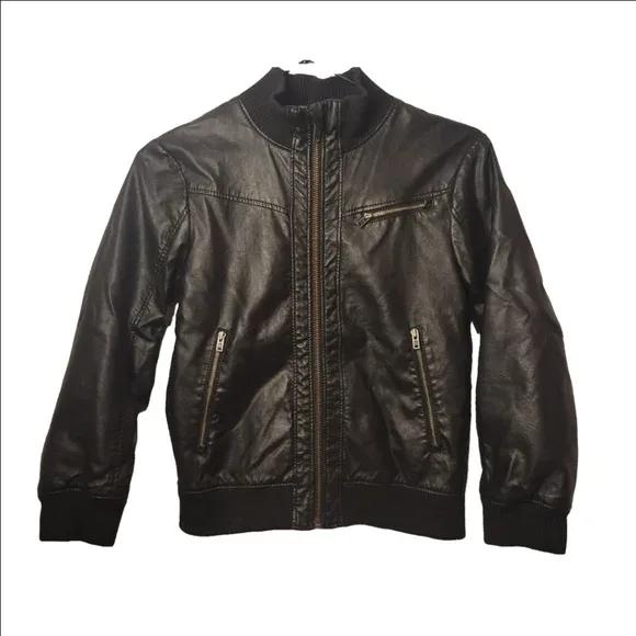 H&M Black Faux Leather Jacket - Size 7-8 Years