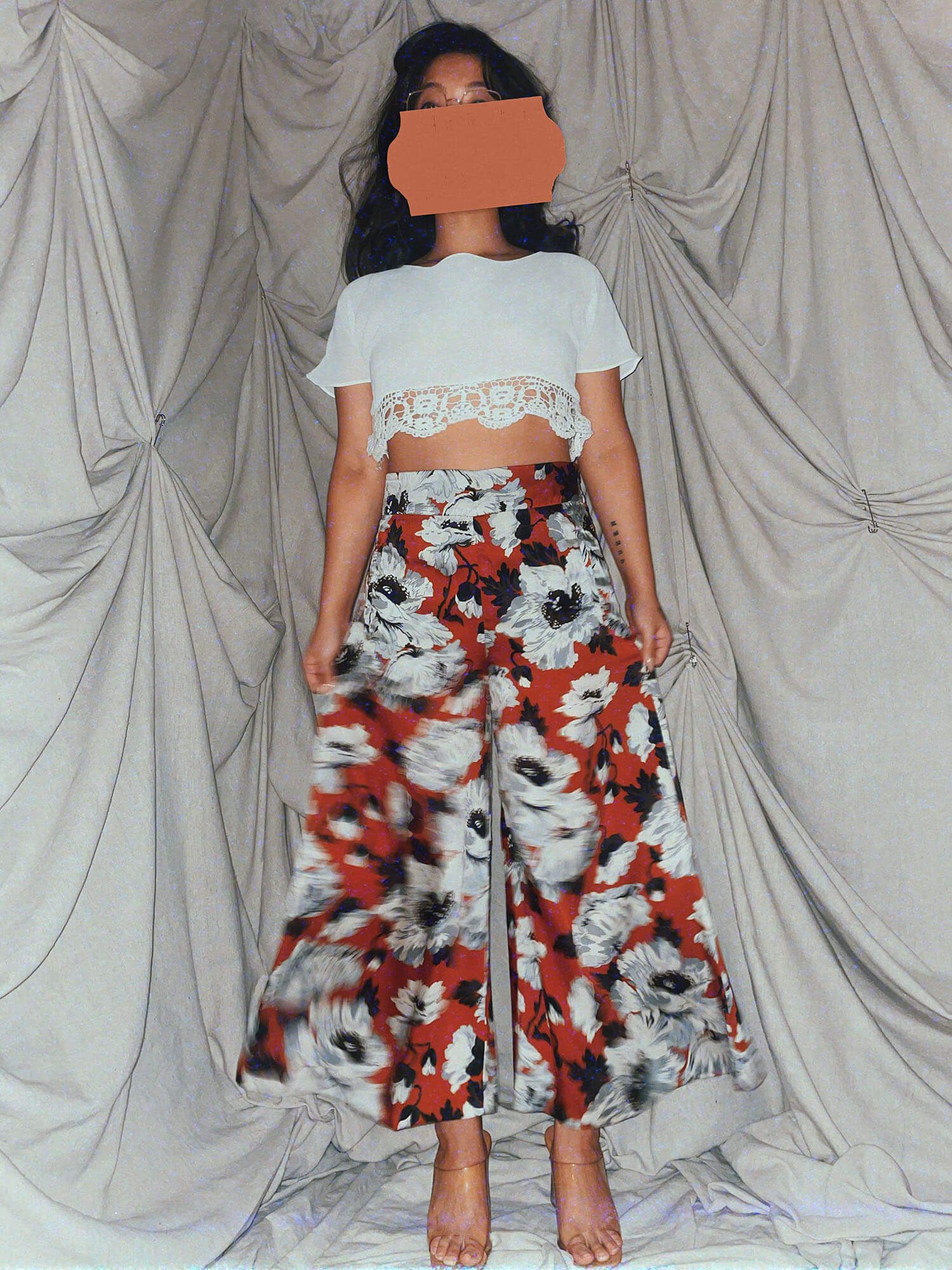 brown flower silk pants ★ high waist wide leg flare - photo 2