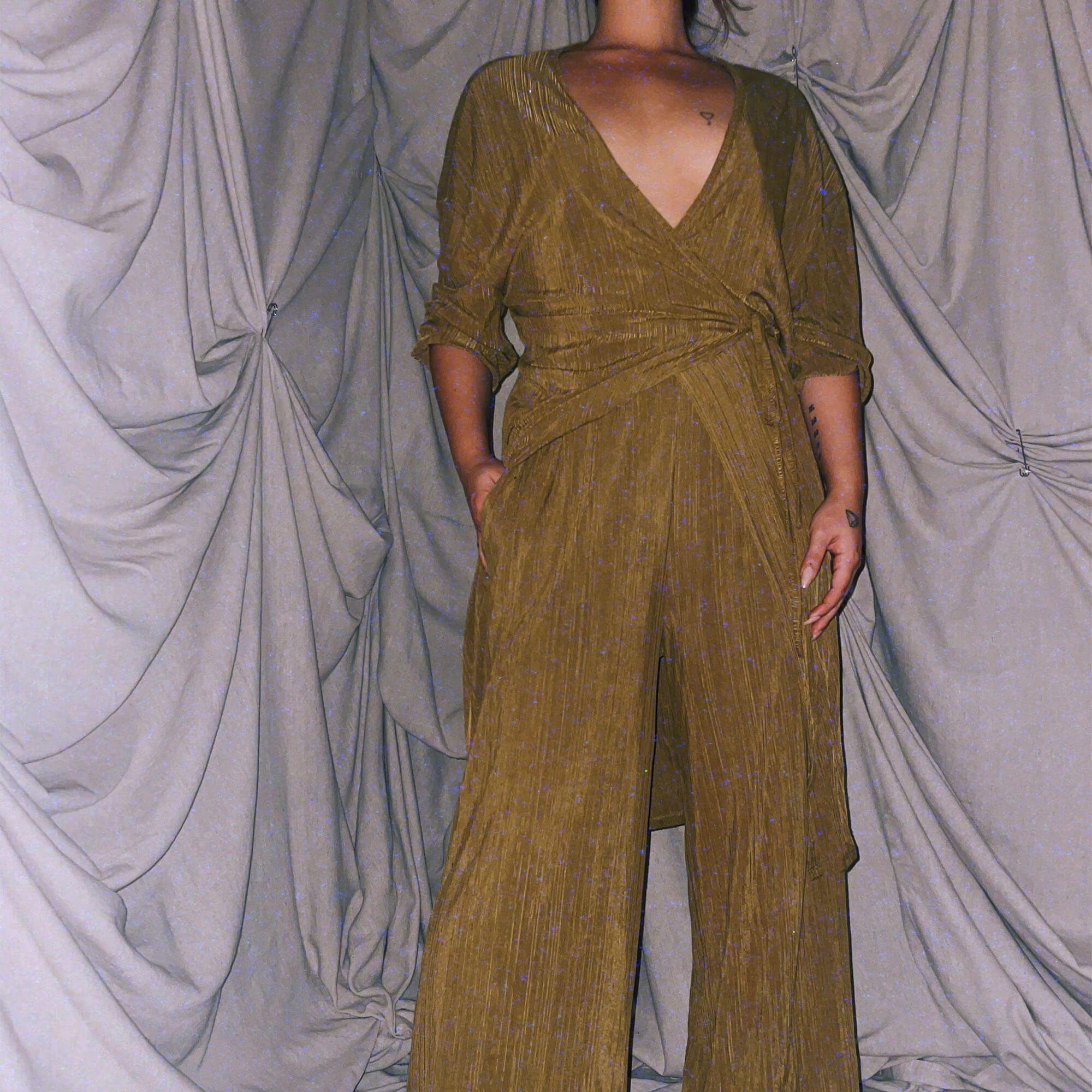 oak + fort summer set olive green robe and pants