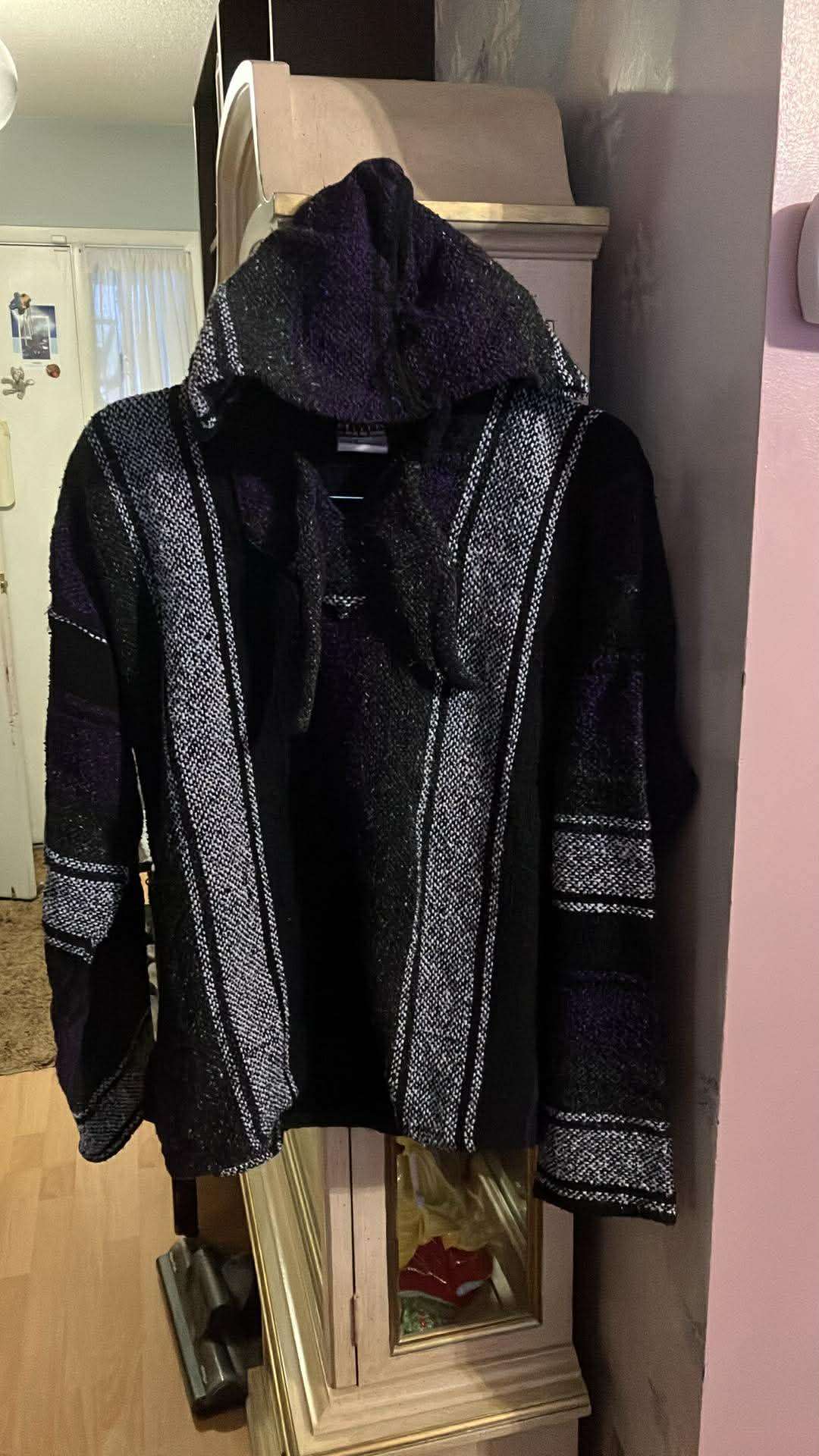 Man Baja Hoodie Black and Purple Striped - Size Large
