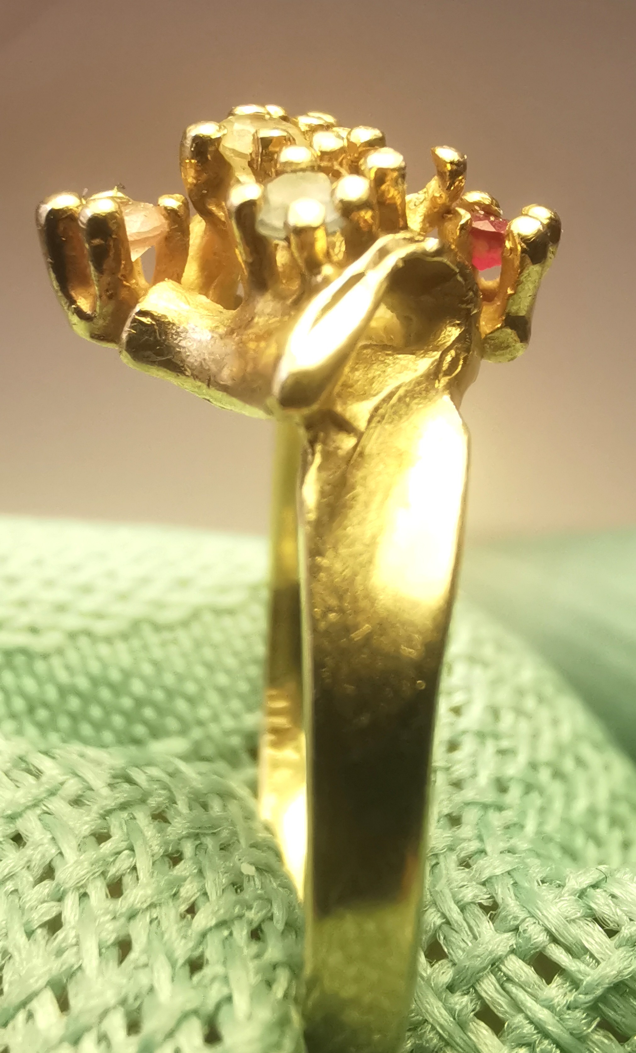 1980s 14K Yellow Gold Multi-Gemstone Nugget Ring Size 6.5 - photo 5
