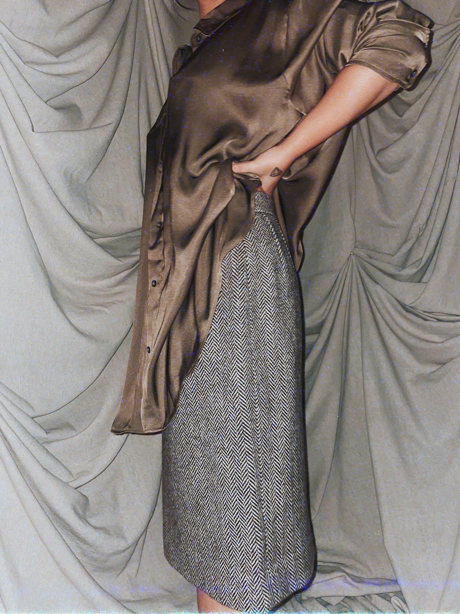 vintage chevron brown wool midi skirt - photo 3