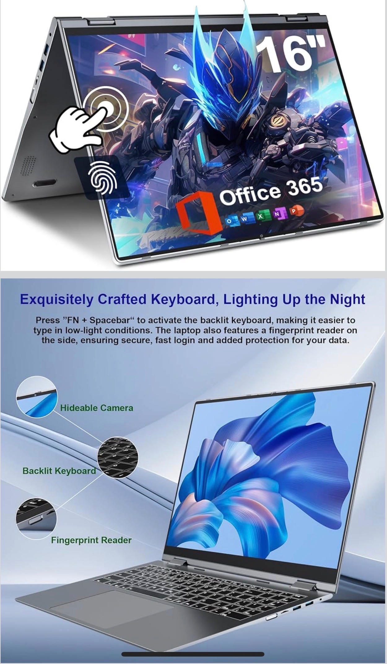 16" FHD Touch 2-in-1 Laptop/Tablet 16GBRAM/640GB 360°Fingerprint - photo 3