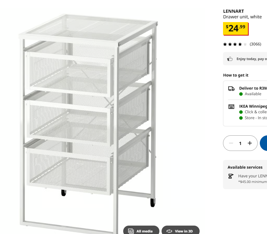 IKEA LENNART Rolling Drawer Unit – White | Office Storage |