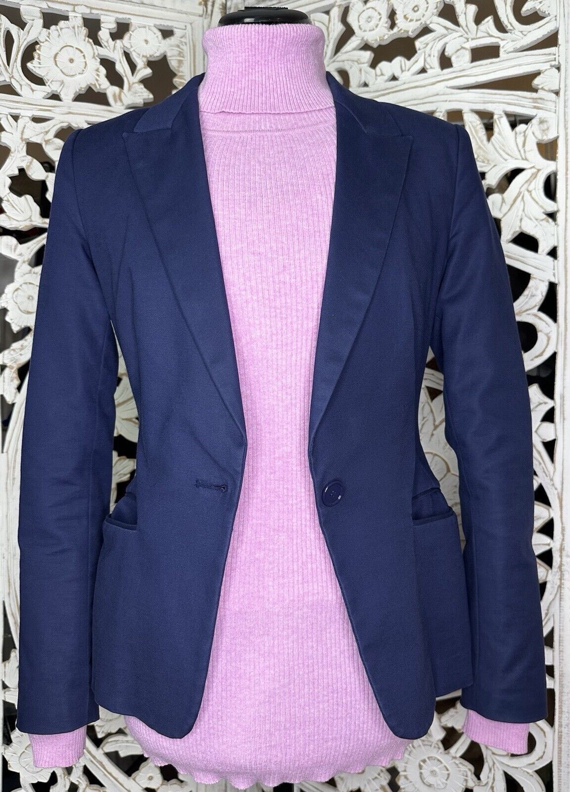 🥕 ZARA BASIC Womens Navy Blazer Jacket S One button 3 buttons - photo 4