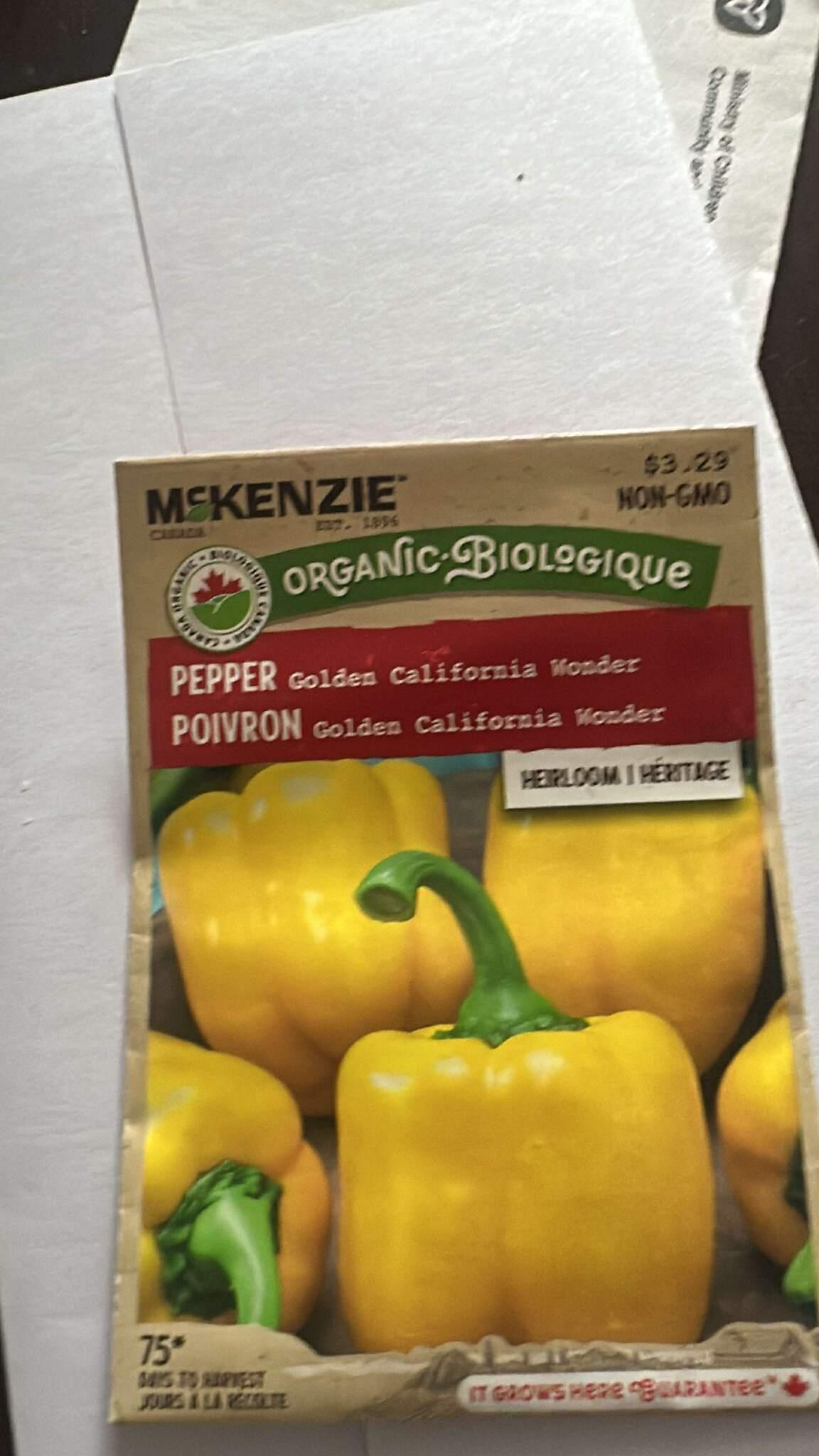 2 McKenzie Golden California Wonder Pepper Seeds
