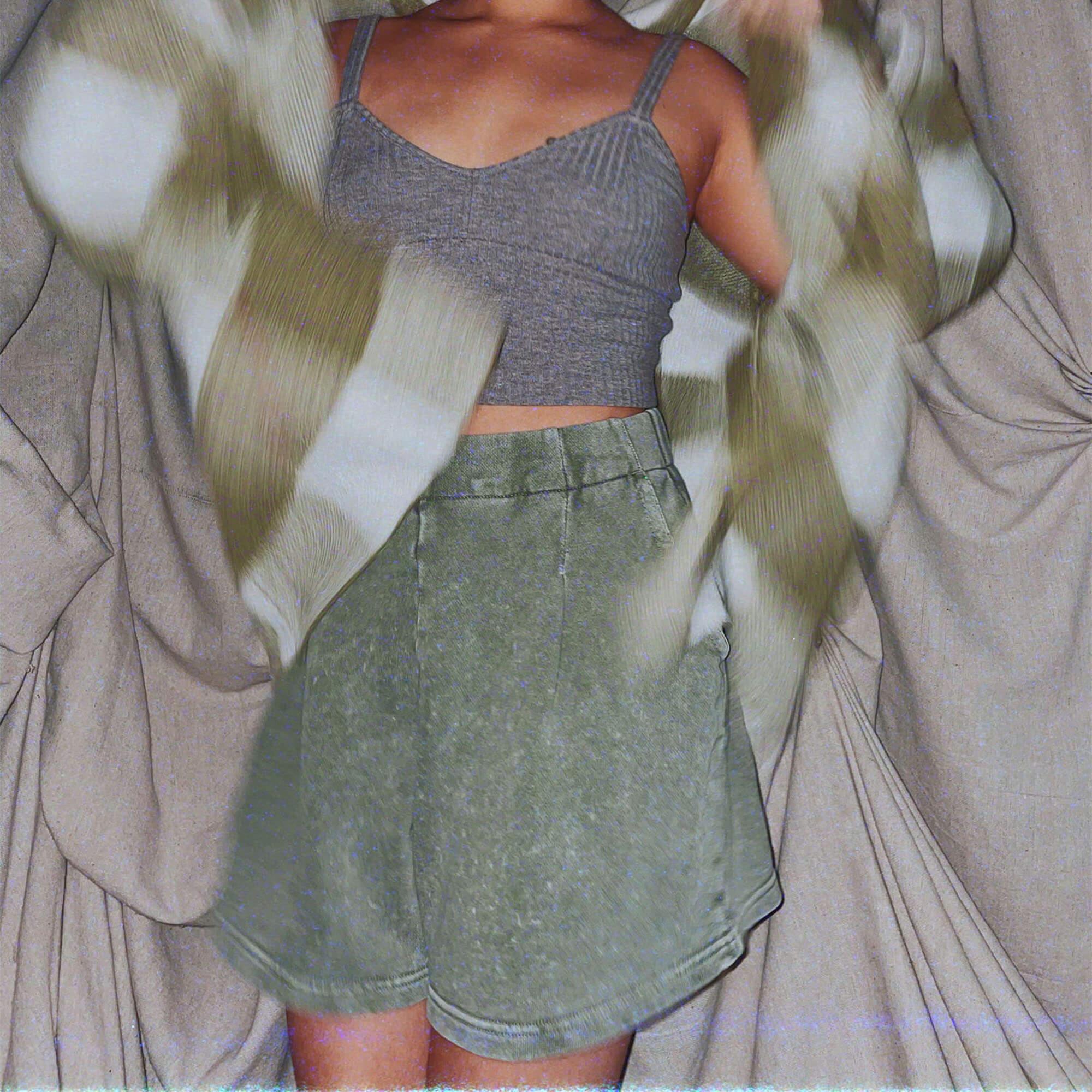 green acid wash soft high waist wide leg shorts - photo 2