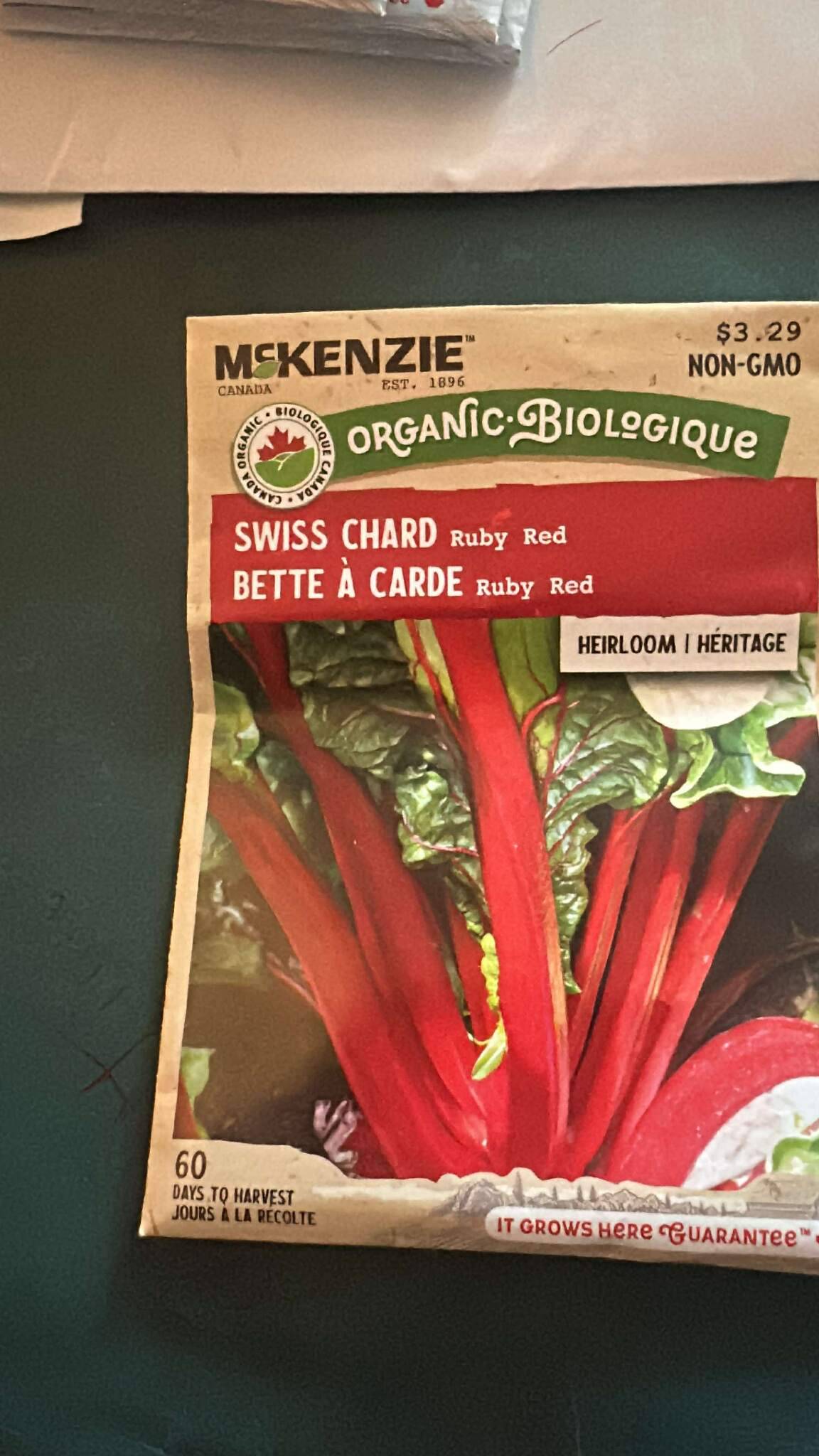 3 McKenzie Organic Swiss Chard Ruby Red Seeds