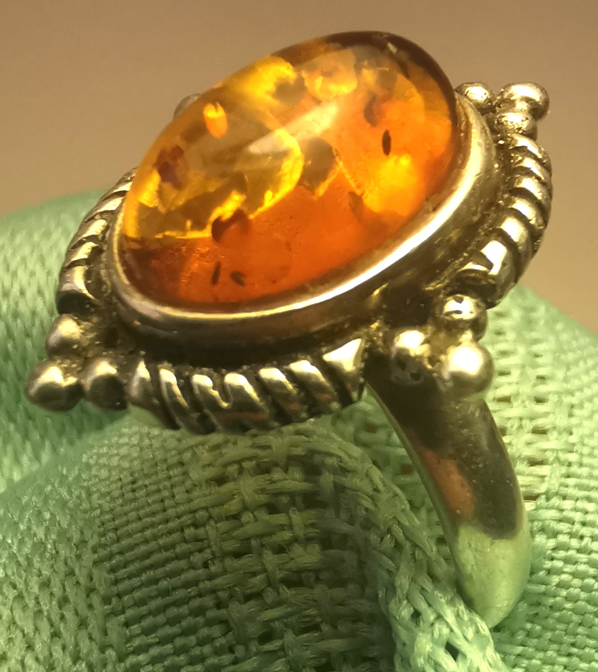 925 Sterling Silver Baltic Honey Amber Ring Size 6.5 Sun Spangle - photo 2