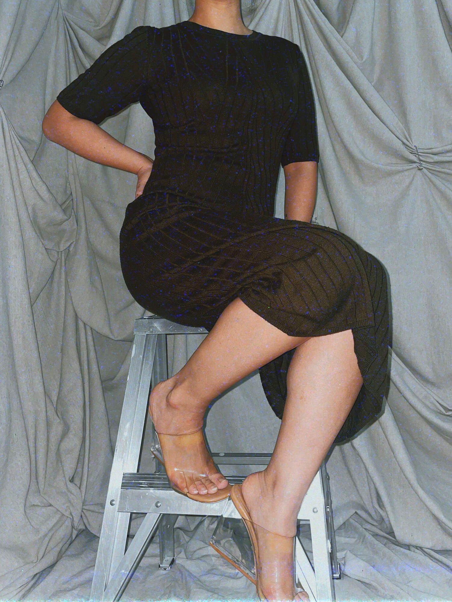 olive green studio dress - midi knit - photo 2