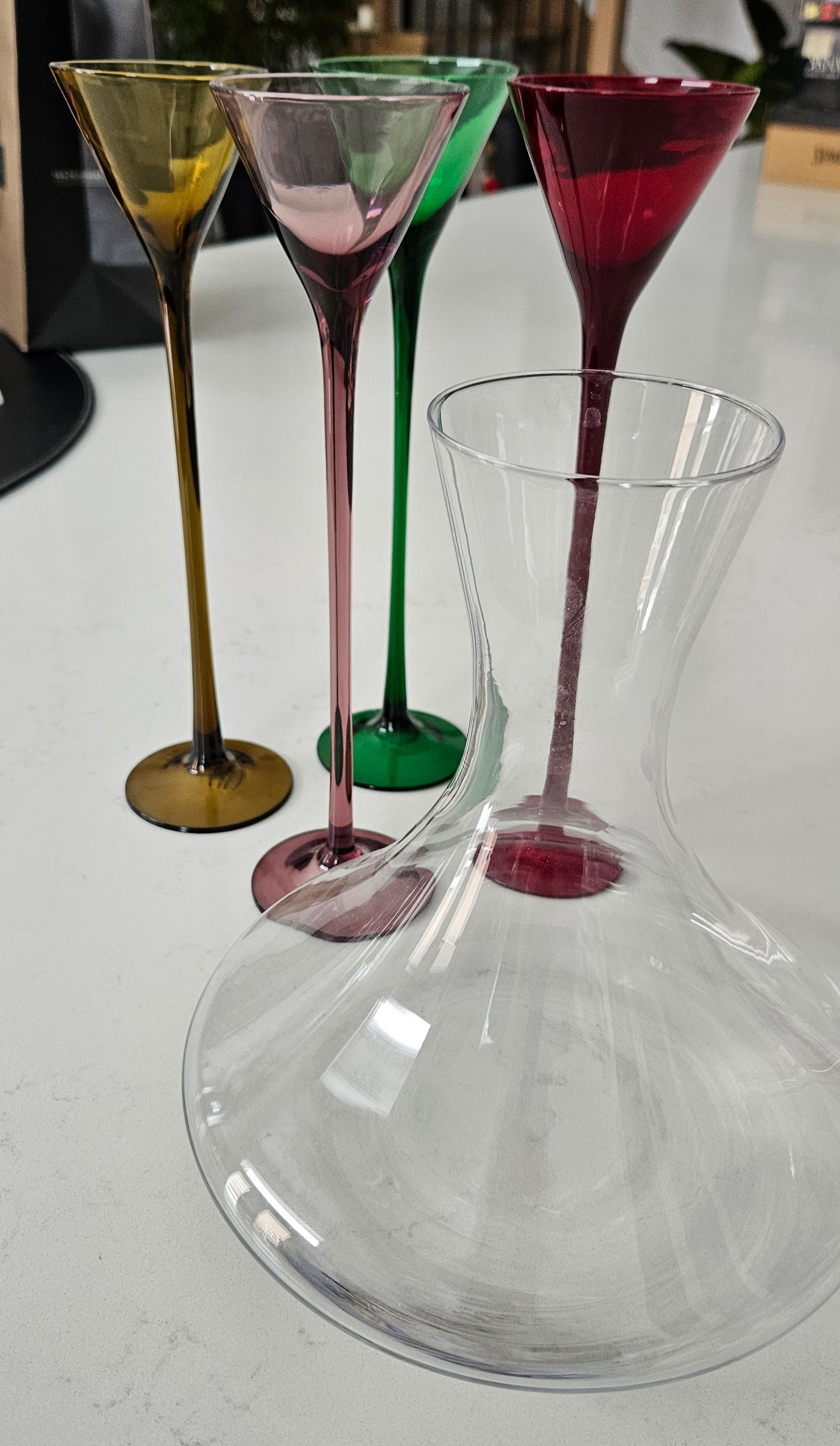 Mikasa Crystal Wine Carafe and 4 Fancy Coloured Liquor Glasses - photo 3